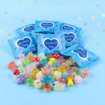 Glow-in-the-dark miniature animal blind bags and colorful resin figures