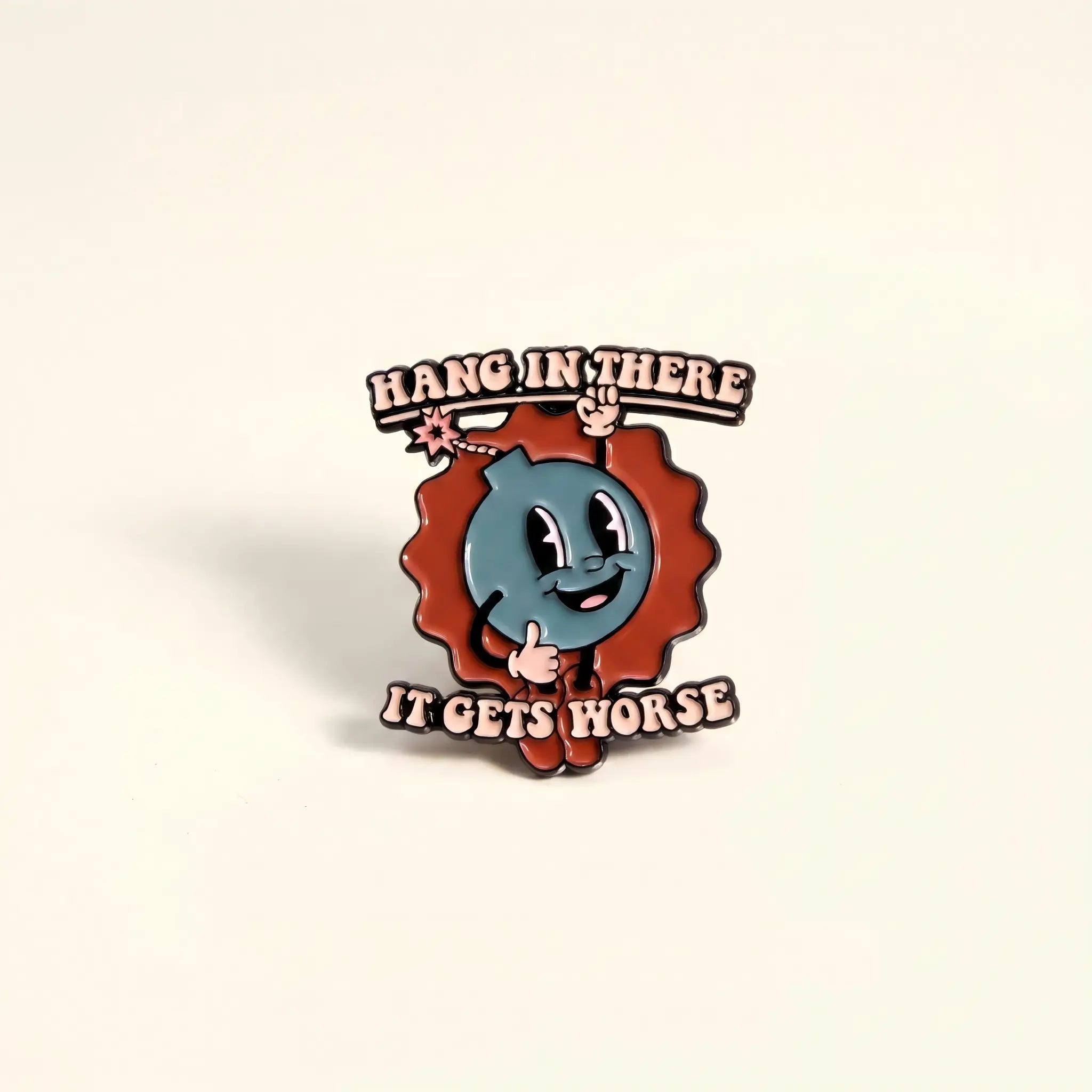 [4-Pack] Funny Hang In There It Gets Worse Enamel Pin | Vintage Cartoon Bomb Lapel Pin