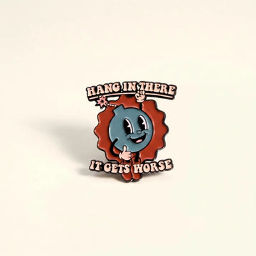 [4-Pack] Funny Hang In There It Gets Worse Enamel Pin | Vintage Cartoon Bomb Lapel Pin