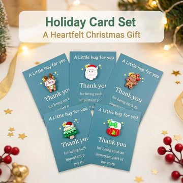 Christmas Pocket Hug Card Set | Holiday Resin Santa Snowman Greeting Keepsake Cards