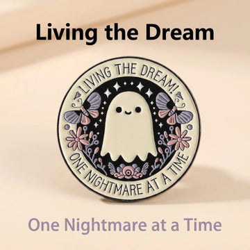 Living the Dream Ghost Enamel Pin | Funny Aesthetic Office Humor Lapel Pin