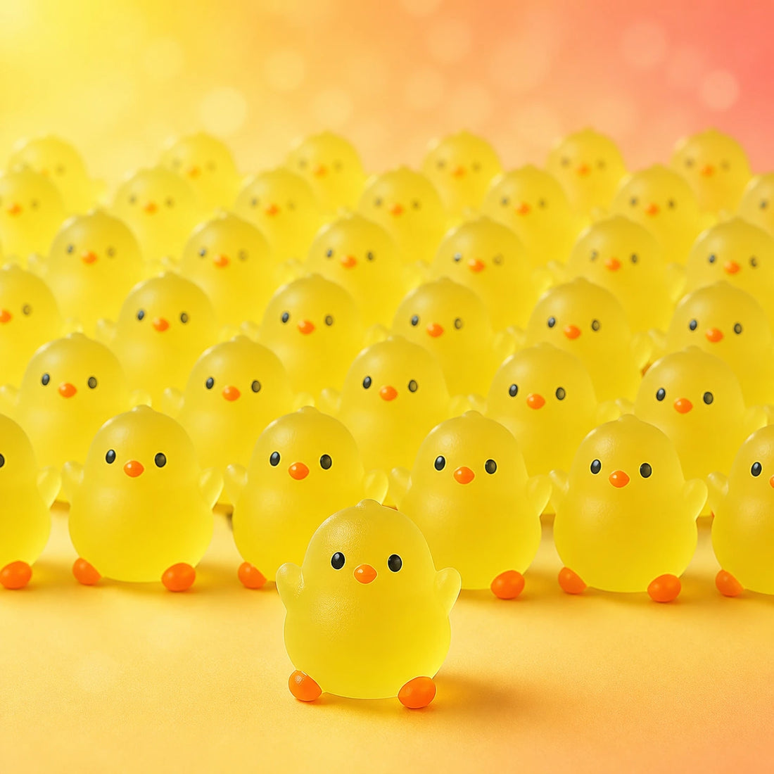 Glow-in-the-dark mini resin chick figurines in a colorful bulk assortment