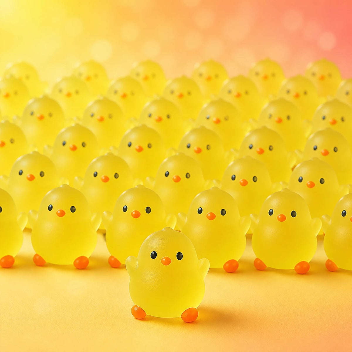 Glow-in-the-dark mini resin chick figurines in a colorful bulk assortment