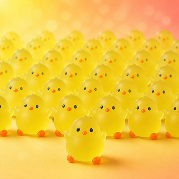 Glow-in-the-dark mini resin chick figurines in a colorful bulk assortment