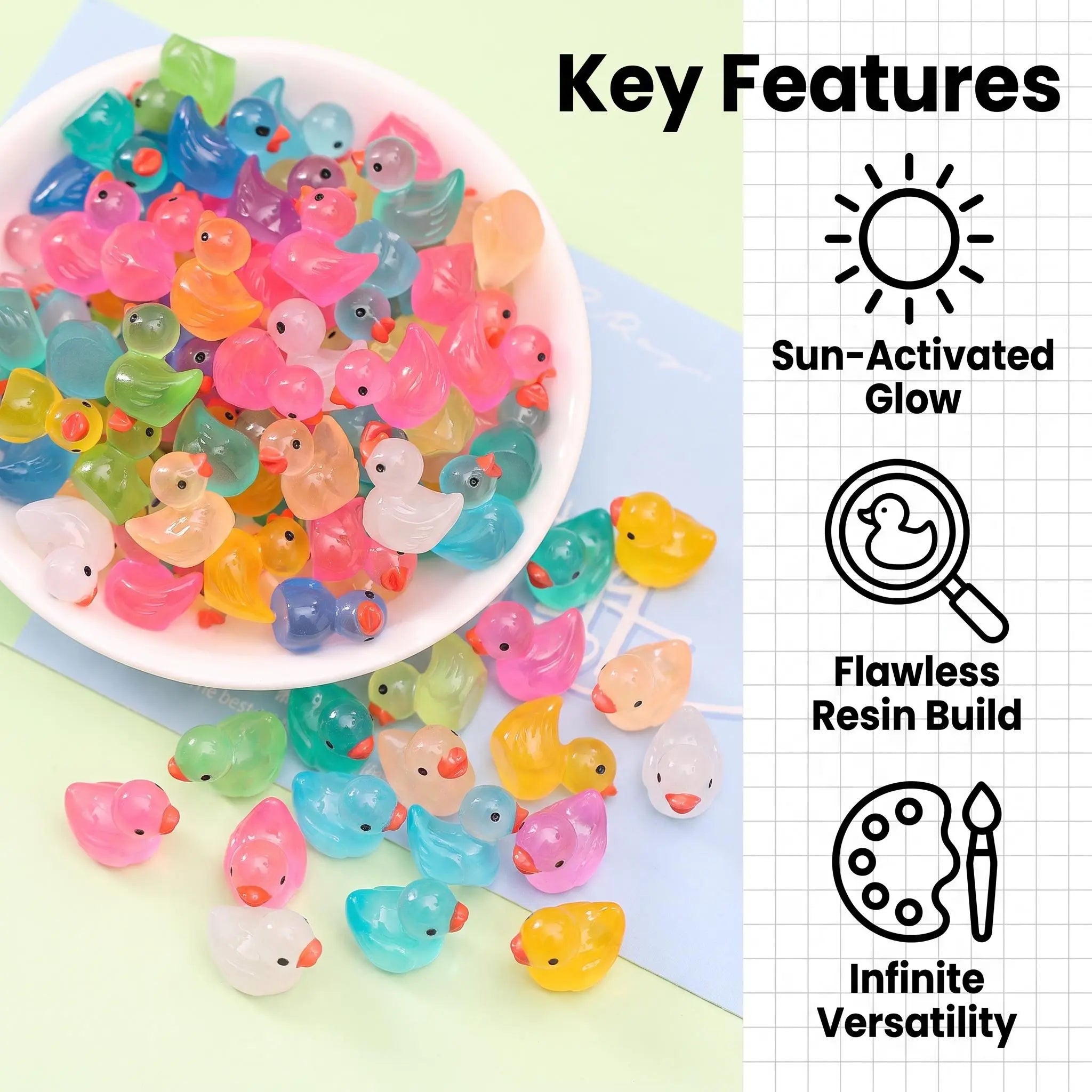 Mini Glow-in-the-Dark Resin Duck Figurines | Colorful Mystery Bulk Grab Bag Luminous Miniature Fairy Garden Decorative Pieces