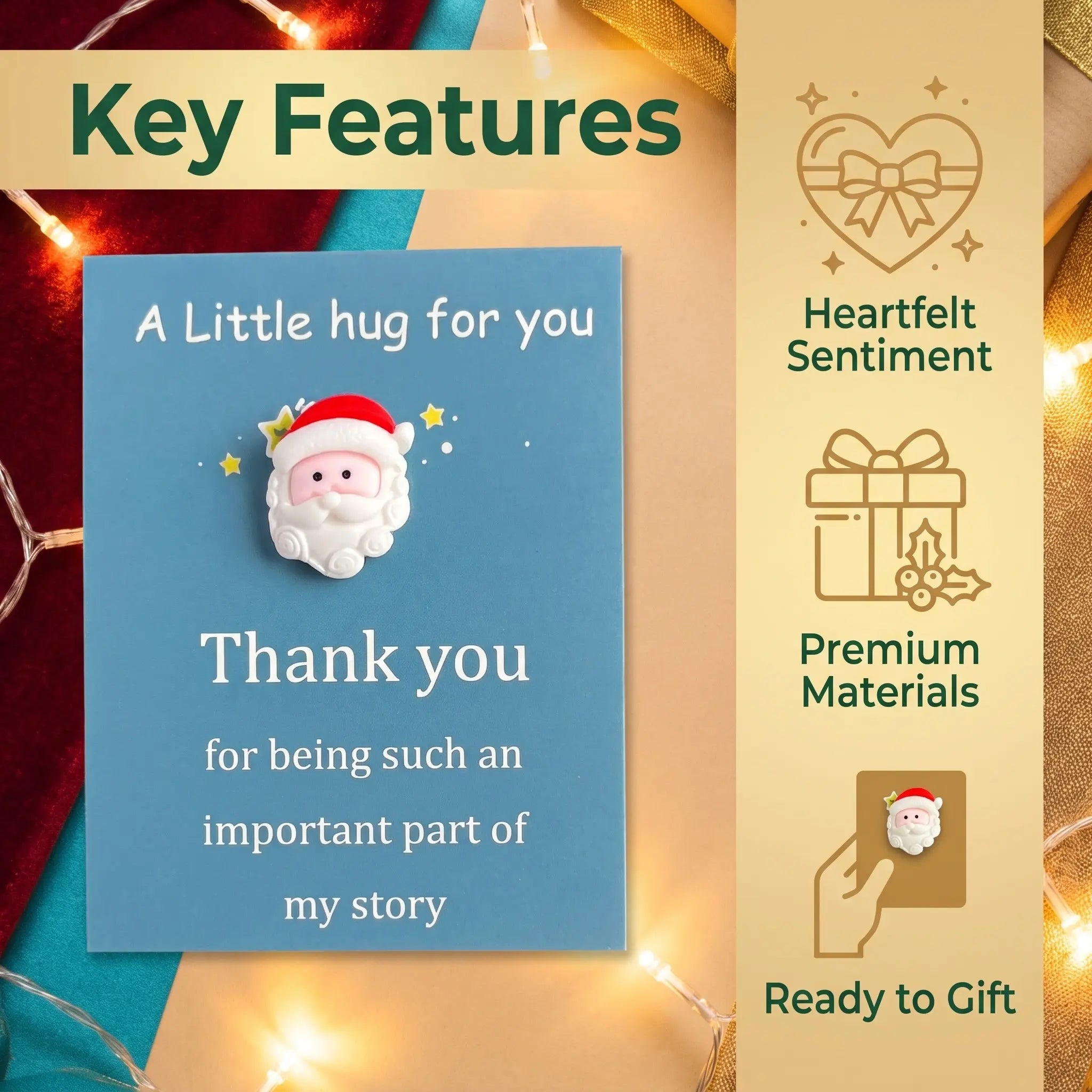 Christmas Pocket Hug Card Set | Holiday Resin Santa Snowman Greeting Keepsake Cards