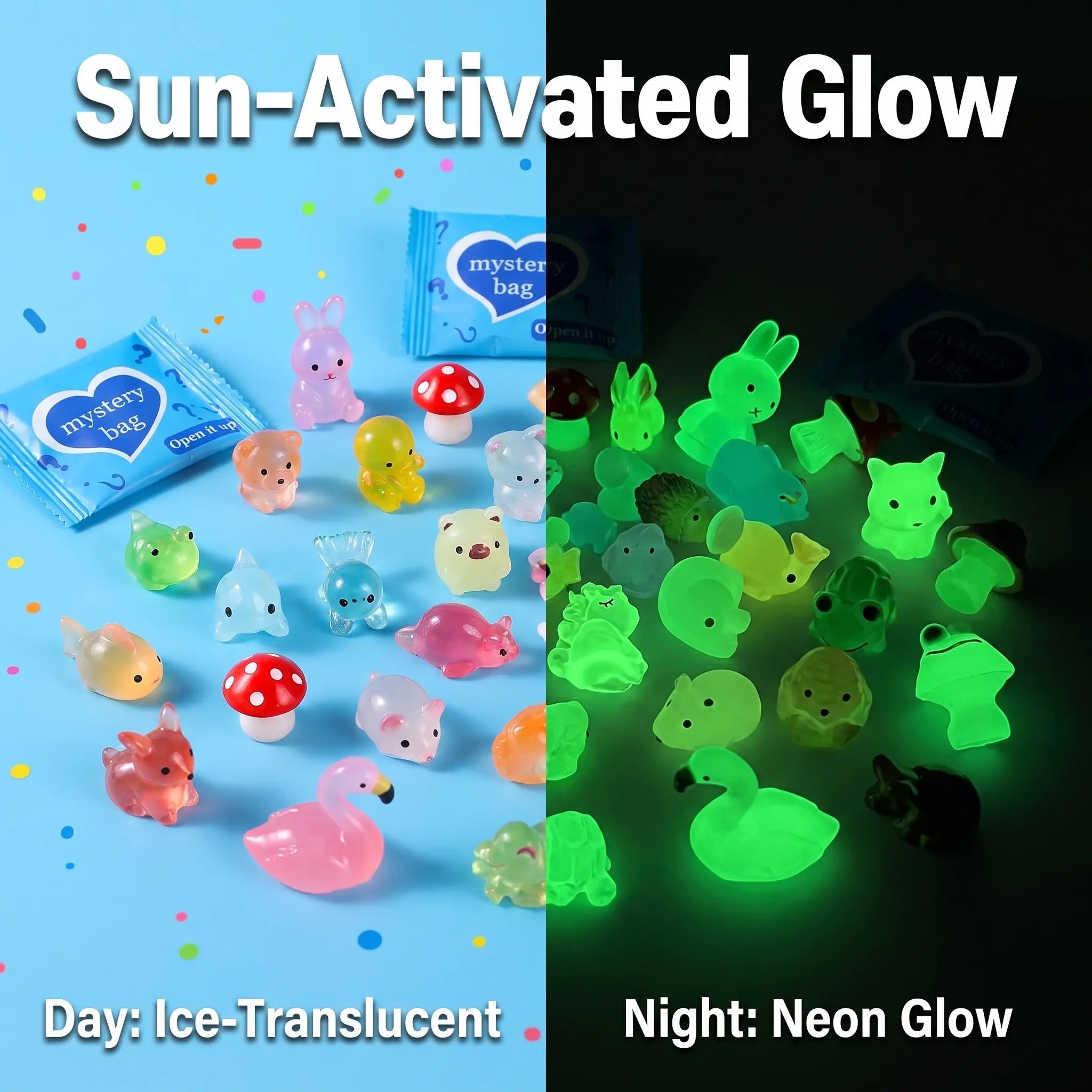 Mini Glow-in-the-Dark Animal Resin Figurines | Surprise Mystery Blind Bag Kawaii Desk Decor Multi-Piece Combo Pack