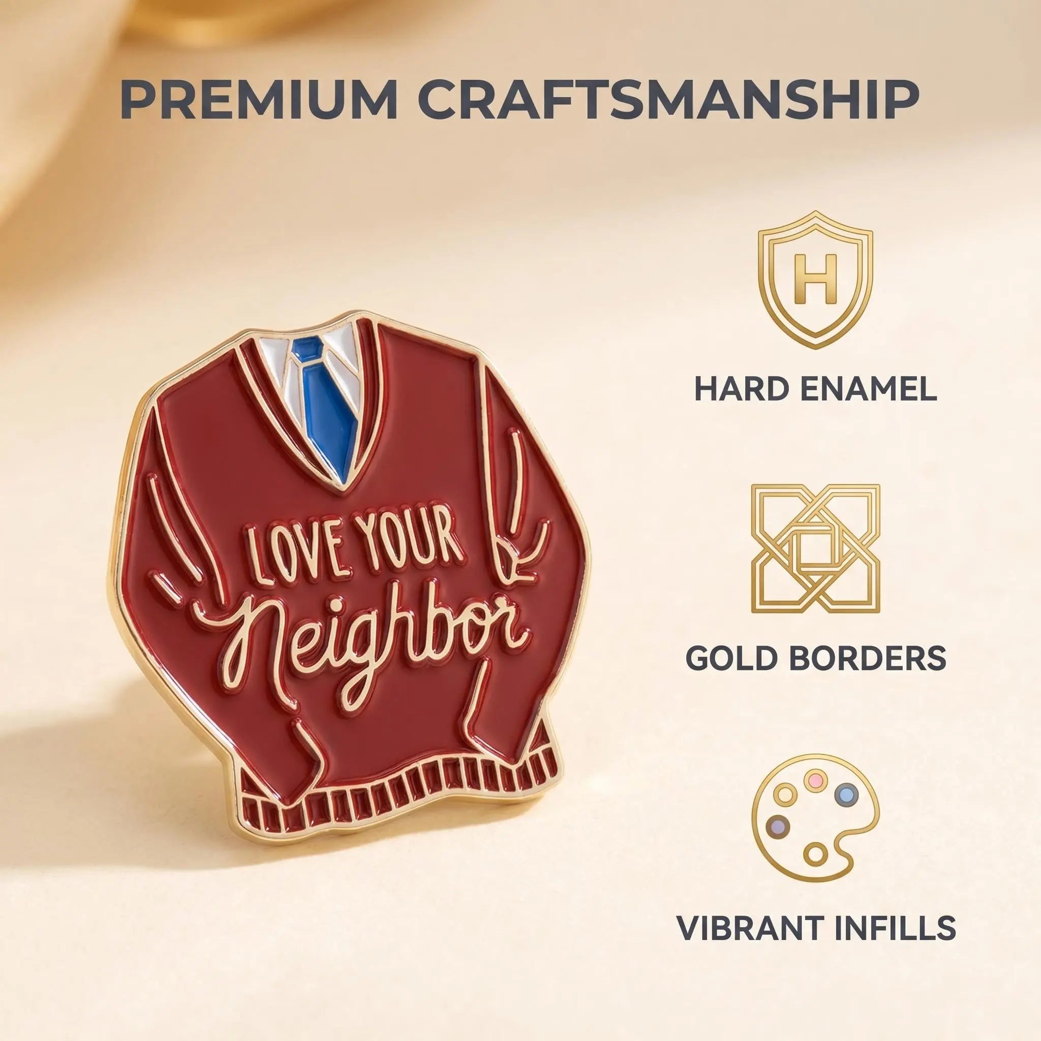 Love Your Neighbor Sweater Enamel Pin | Funny Retro Mister Rogers Lapel Pin