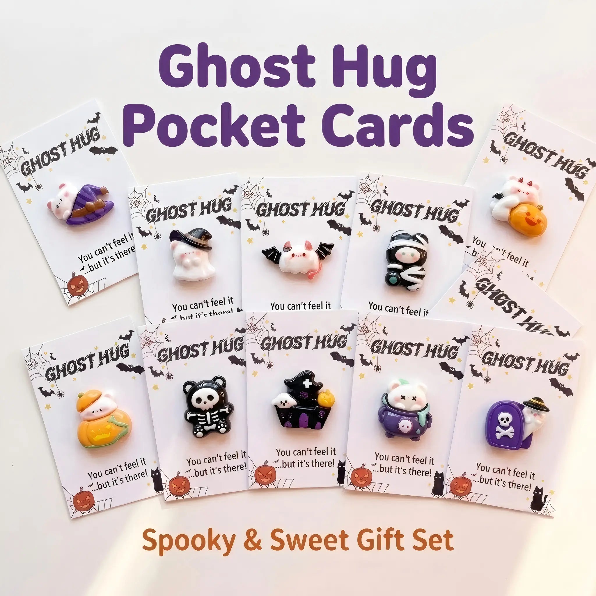 Ghost Hug Pocket Card Set | Funny Halloween Resin Figurine Greeting Keepsake Cards