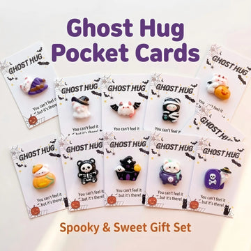 Ghost Hug Pocket Card Set | Funny Halloween Resin Figurine Greeting Keepsake Cards