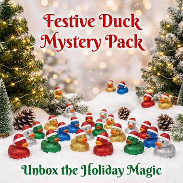 Mini Christmas Glitter Resin Ducklings | Colorful Holiday Santa Hat Mystery Bulk Grab Bag Miniature Festive Decor Pieces