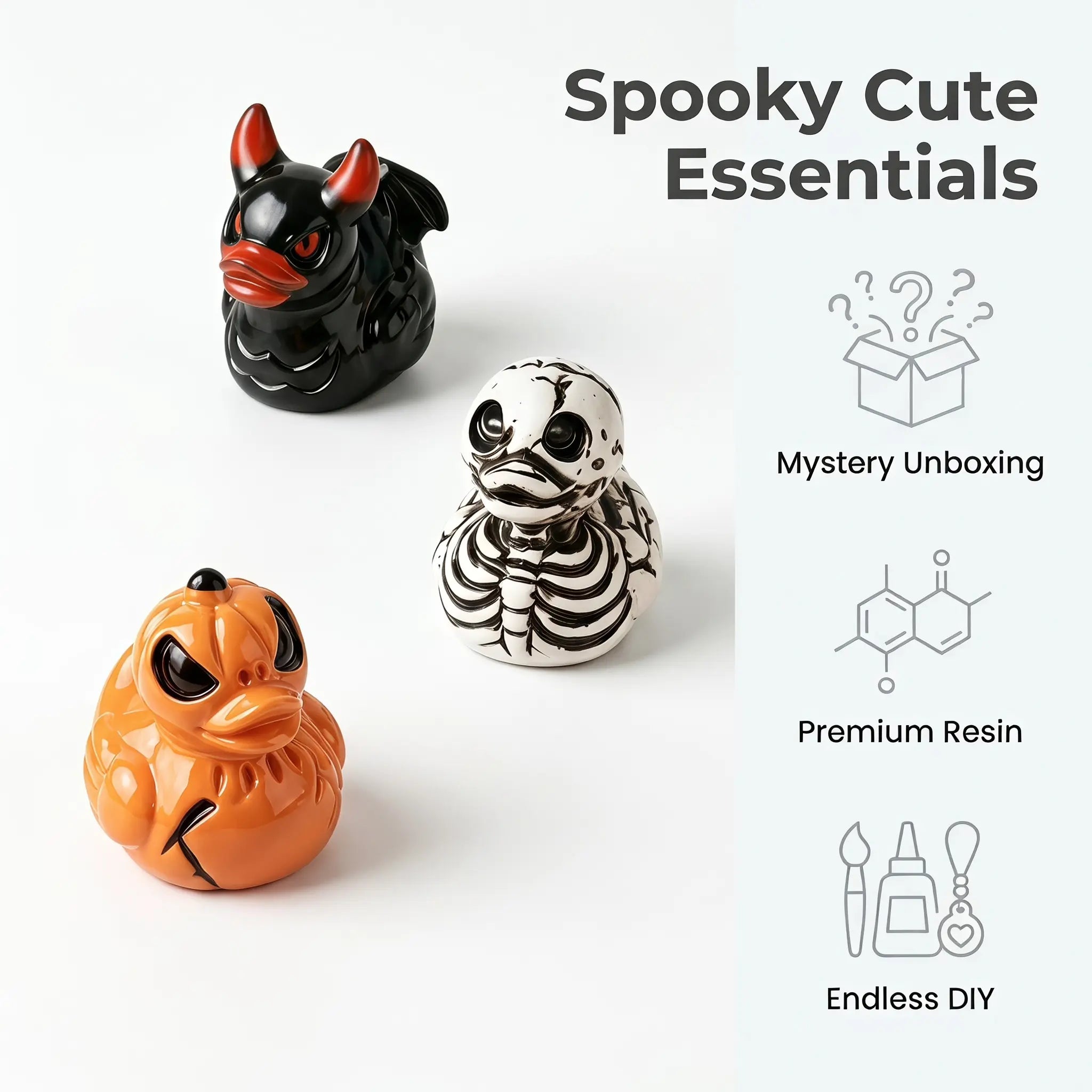 Mini Halloween Devil Ghost Skull Resin Ducks | Spooky Cute Mystery Blind Bag Bulk Pack Creative Desktop Micro Landscape Decor