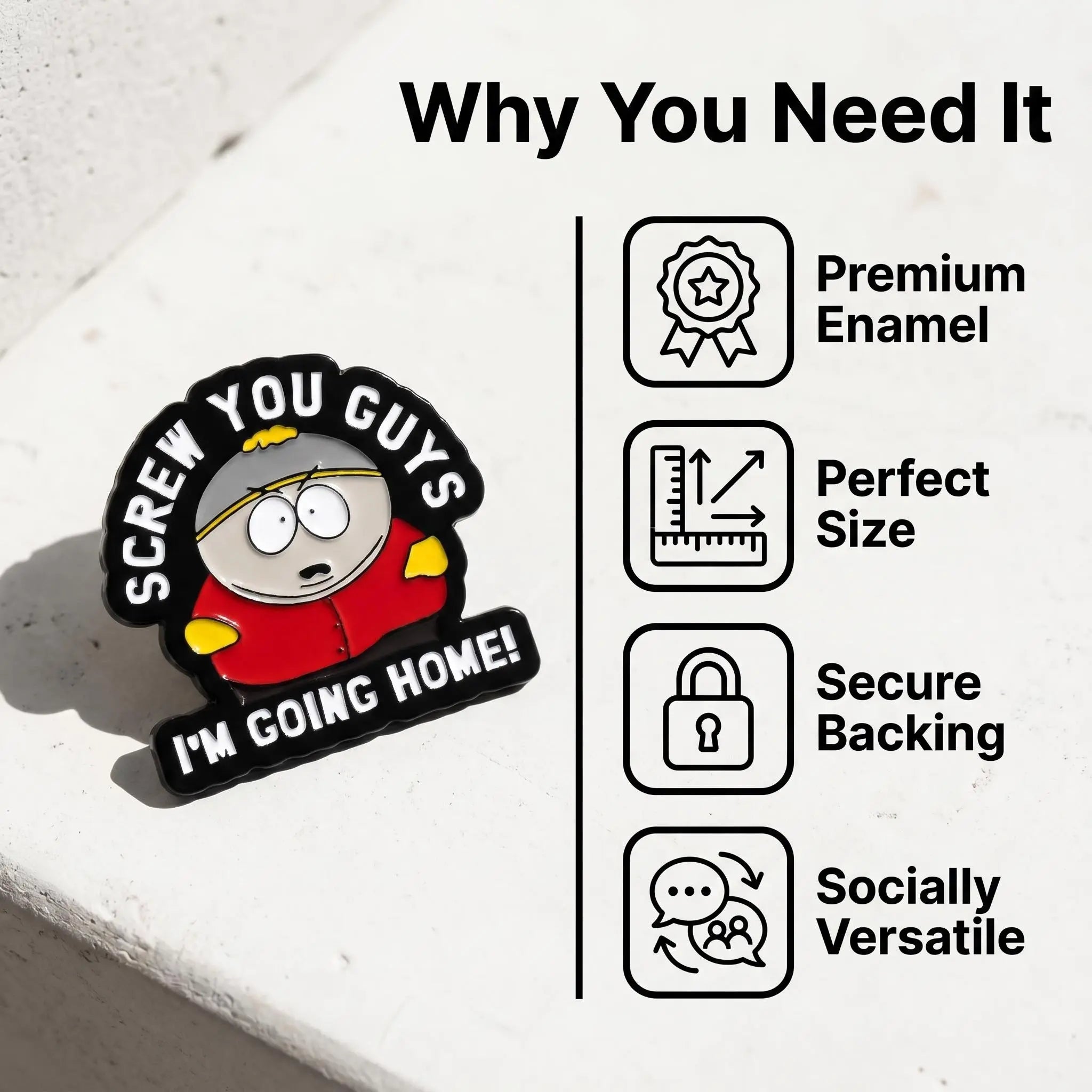 Cartman Screw You Guys Enamel Pin | Funny South Park Cartoon Meme Lapel Pin
