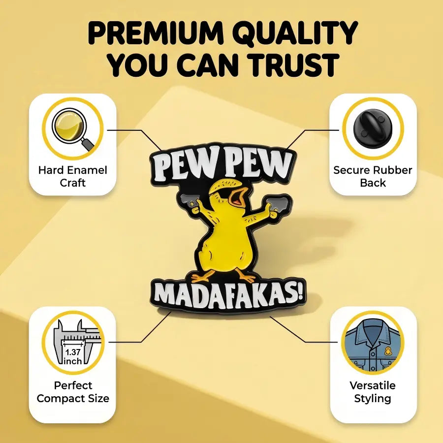 Funny Pew Pew Duck Enamel Pin | Hardcore Cartoon Meme Lapel Pin