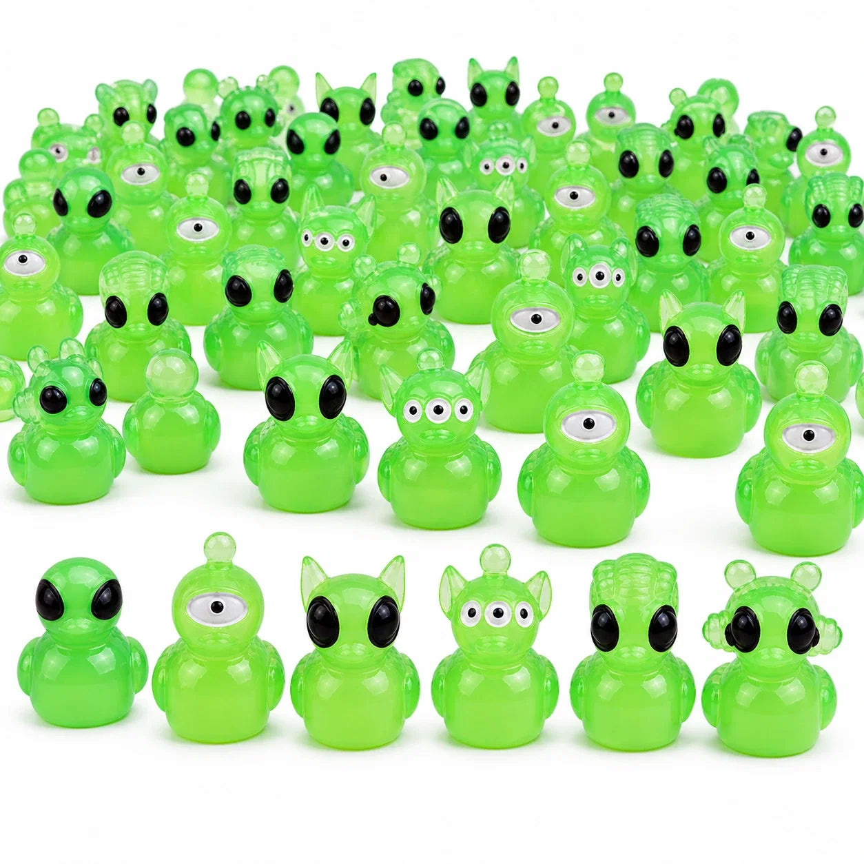 Bulk assortment of green alien duck miniatures