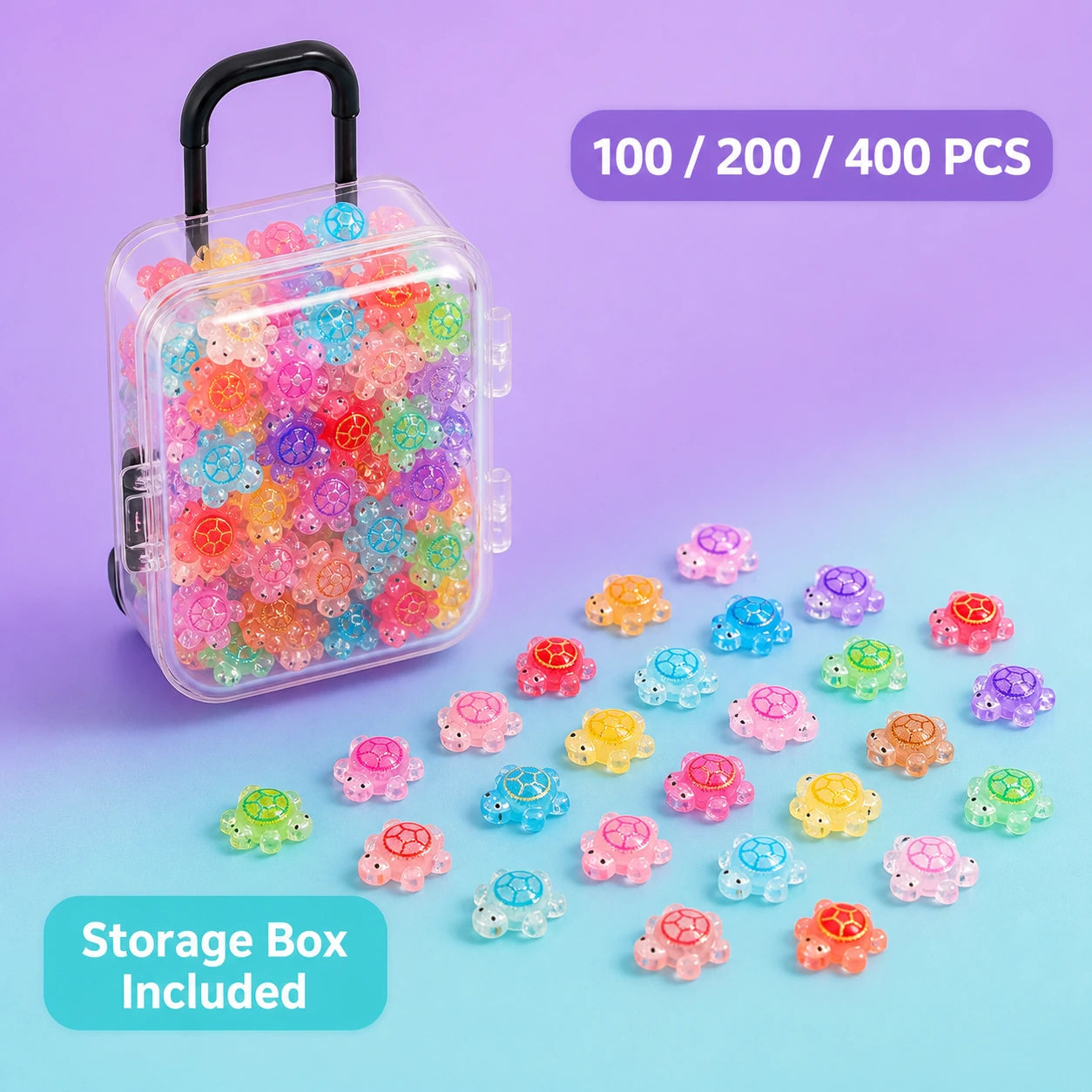 100 200 or 400 mini turtle charms with storage box included
