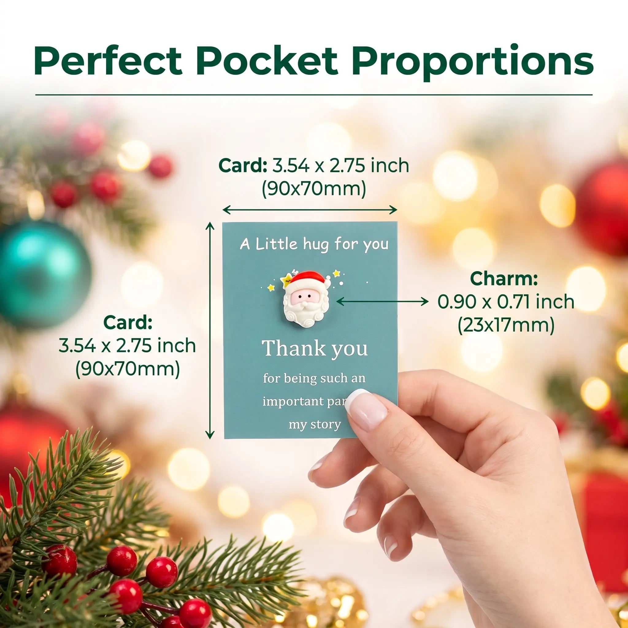 Christmas Pocket Hug Card Set | Holiday Resin Santa Snowman Greeting Keepsake Cards