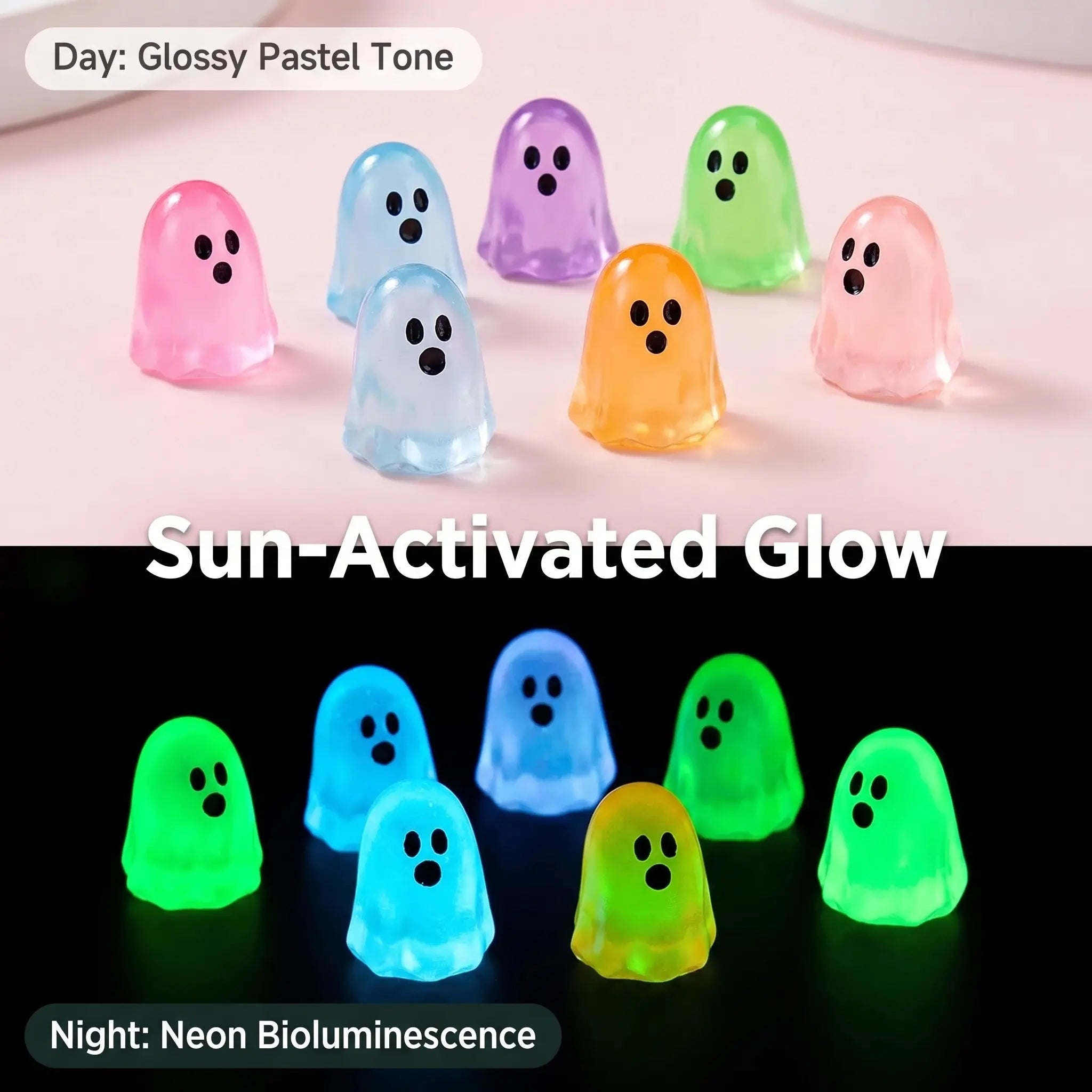 Mini Glow-in-the-Dark Ghost Figurines | Halloween Surprise Mystery Bulk Pack Luminous Micro Landscape Decorative Pieces