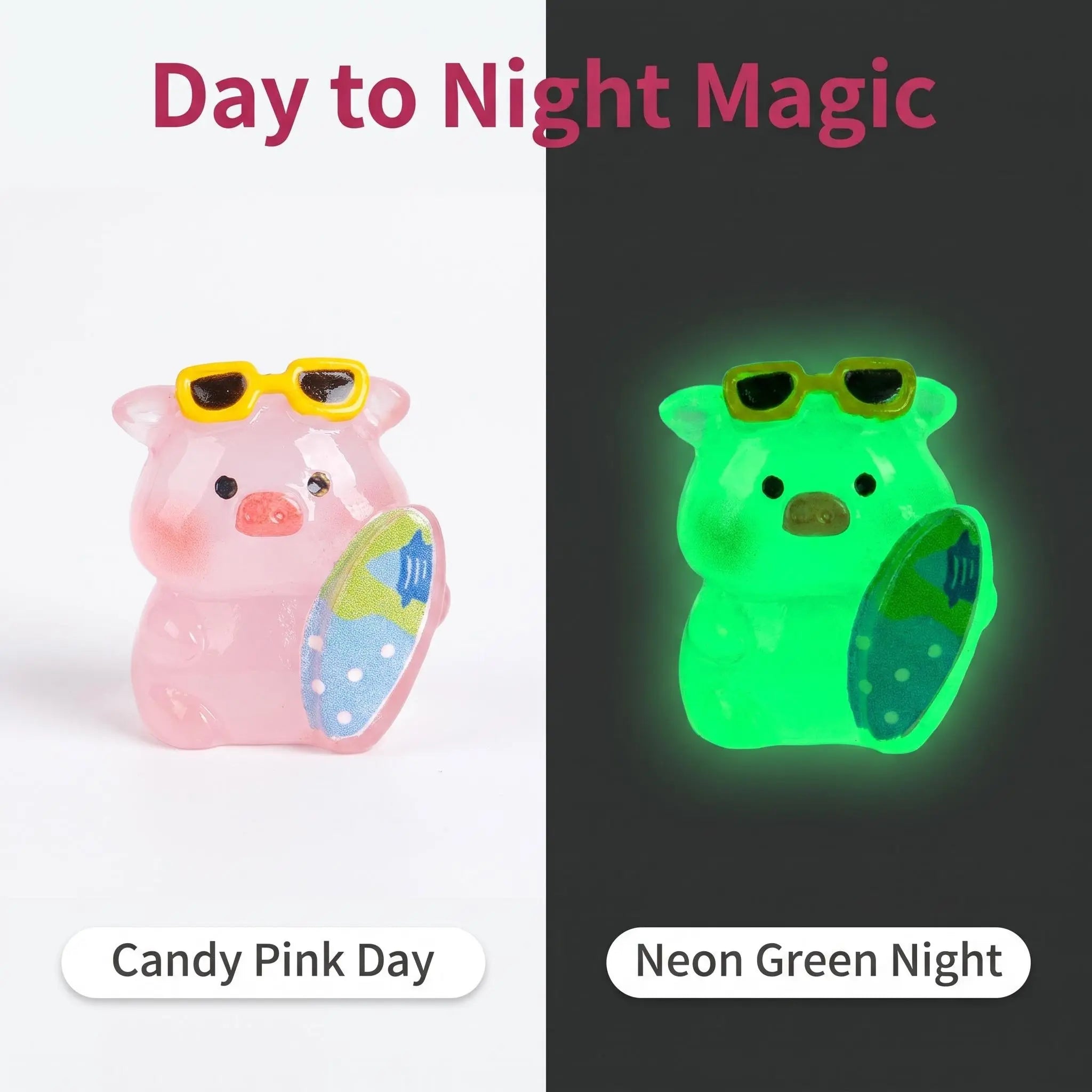 Mini Glow-in-the-Dark Pink Pig Figurines | Cute Summer Resort Mystery Bulk Grab Bag Luminous Micro Landscape Decorative Pieces