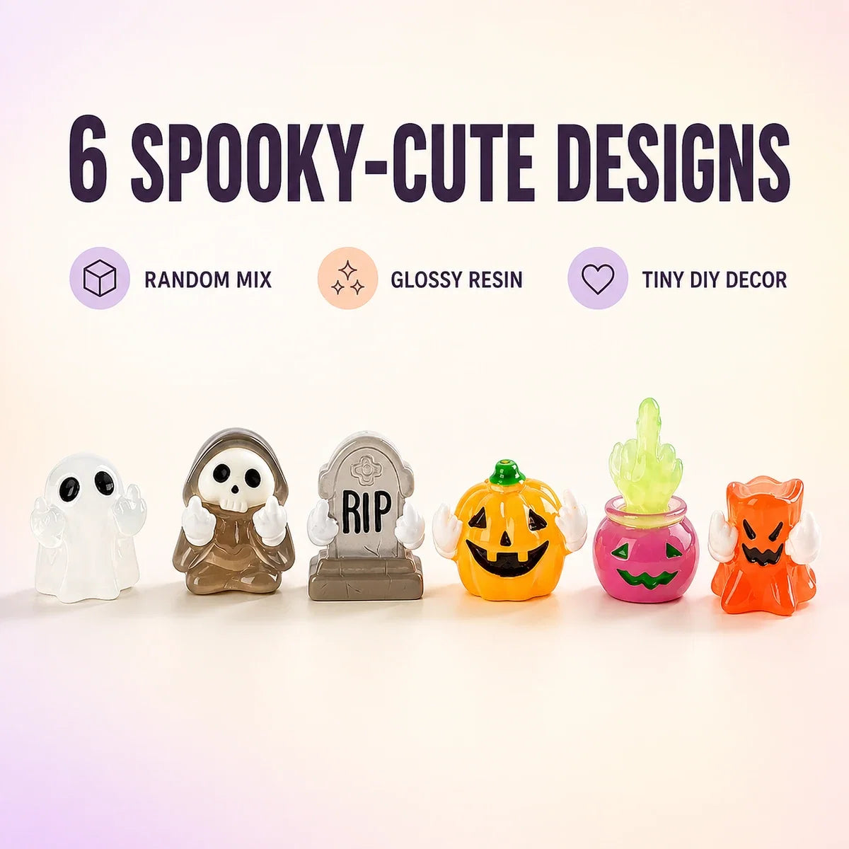 Six spooky-cute designs random mix glossy resin tiny DIY decor