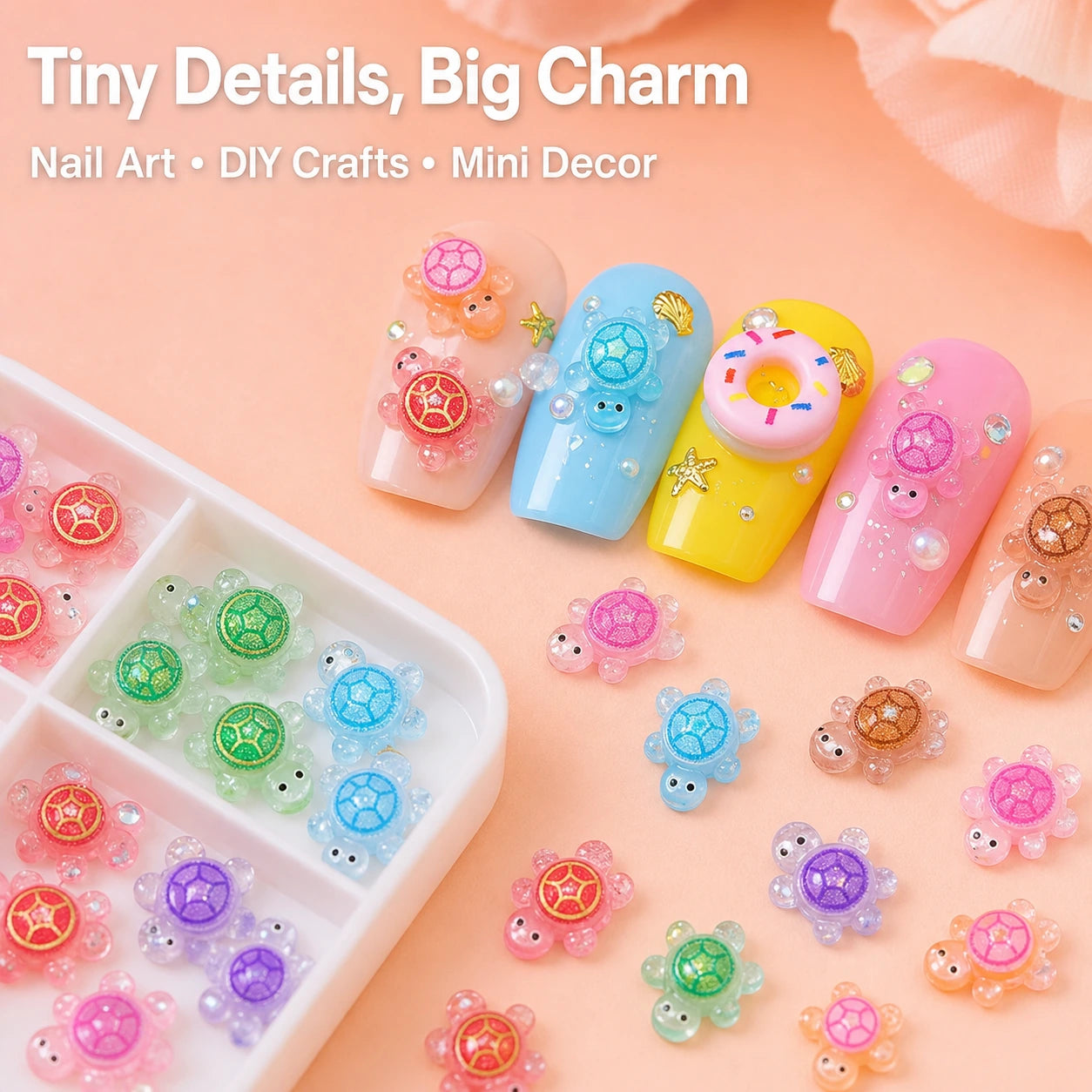 Tiny resin turtle charms for nail art DIY crafts and mini decor