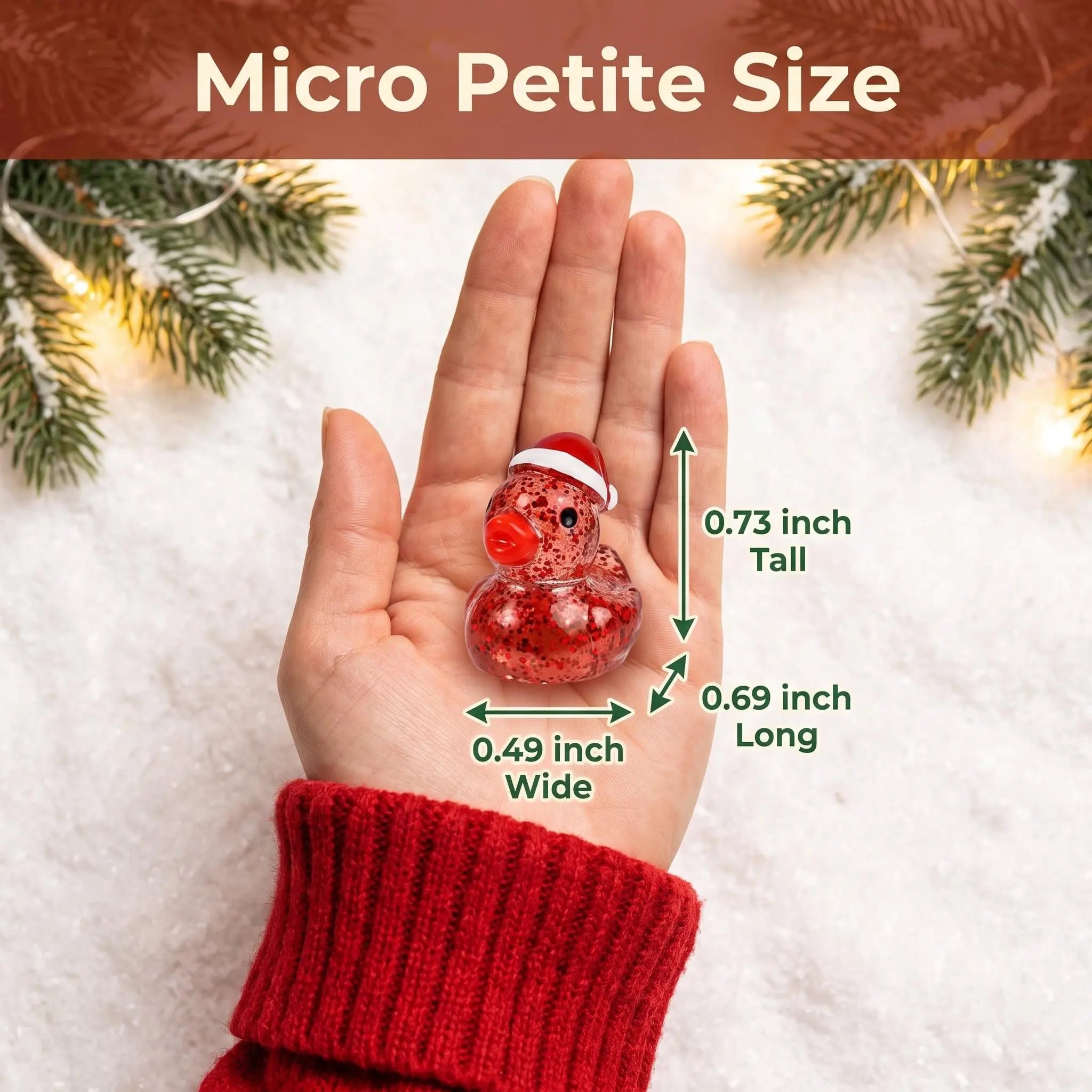 Mini Christmas Glitter Resin Ducklings | Colorful Holiday Santa Hat Mystery Bulk Grab Bag Miniature Festive Decor Pieces