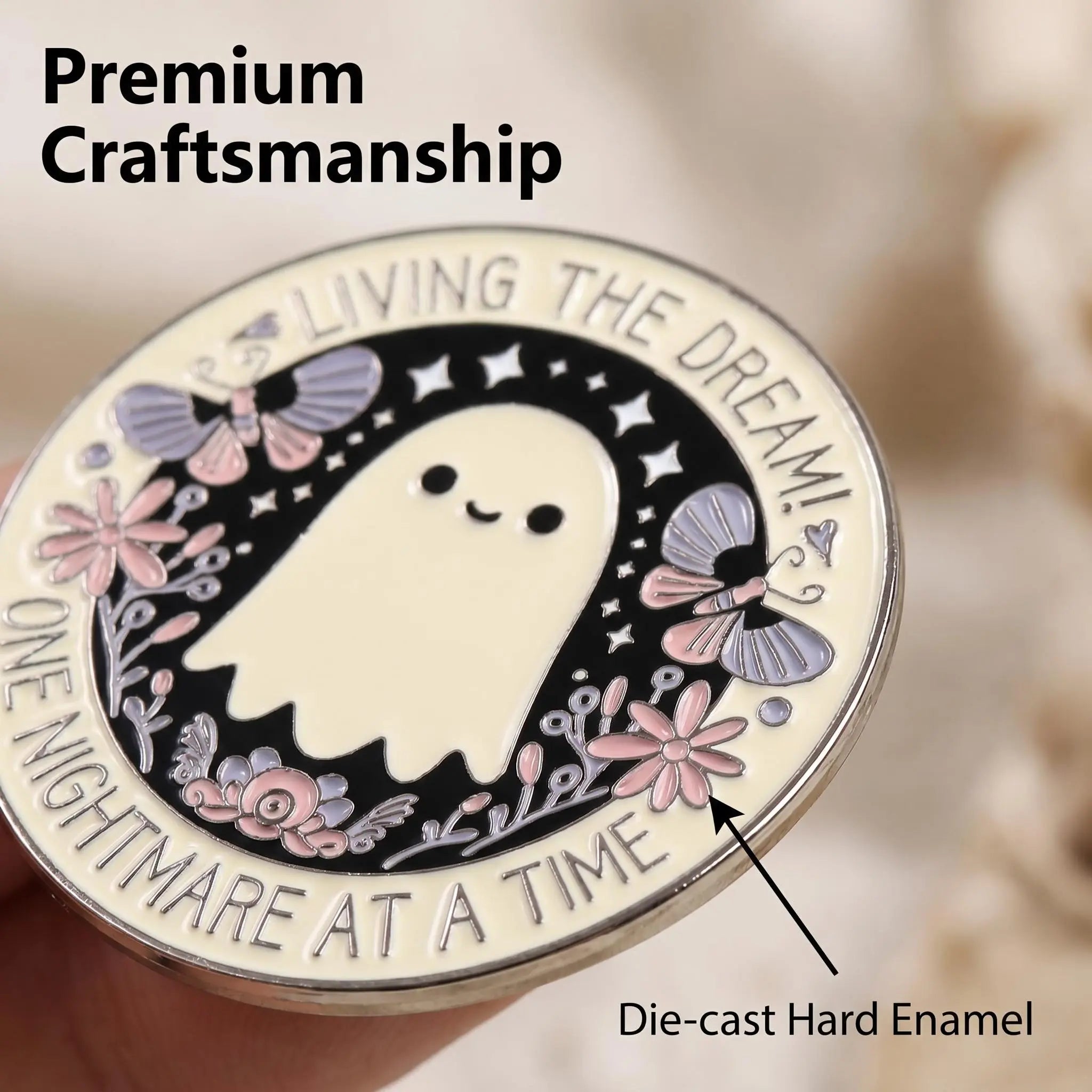 Living the Dream Ghost Enamel Pin | Funny Aesthetic Office Humor Lapel Pin