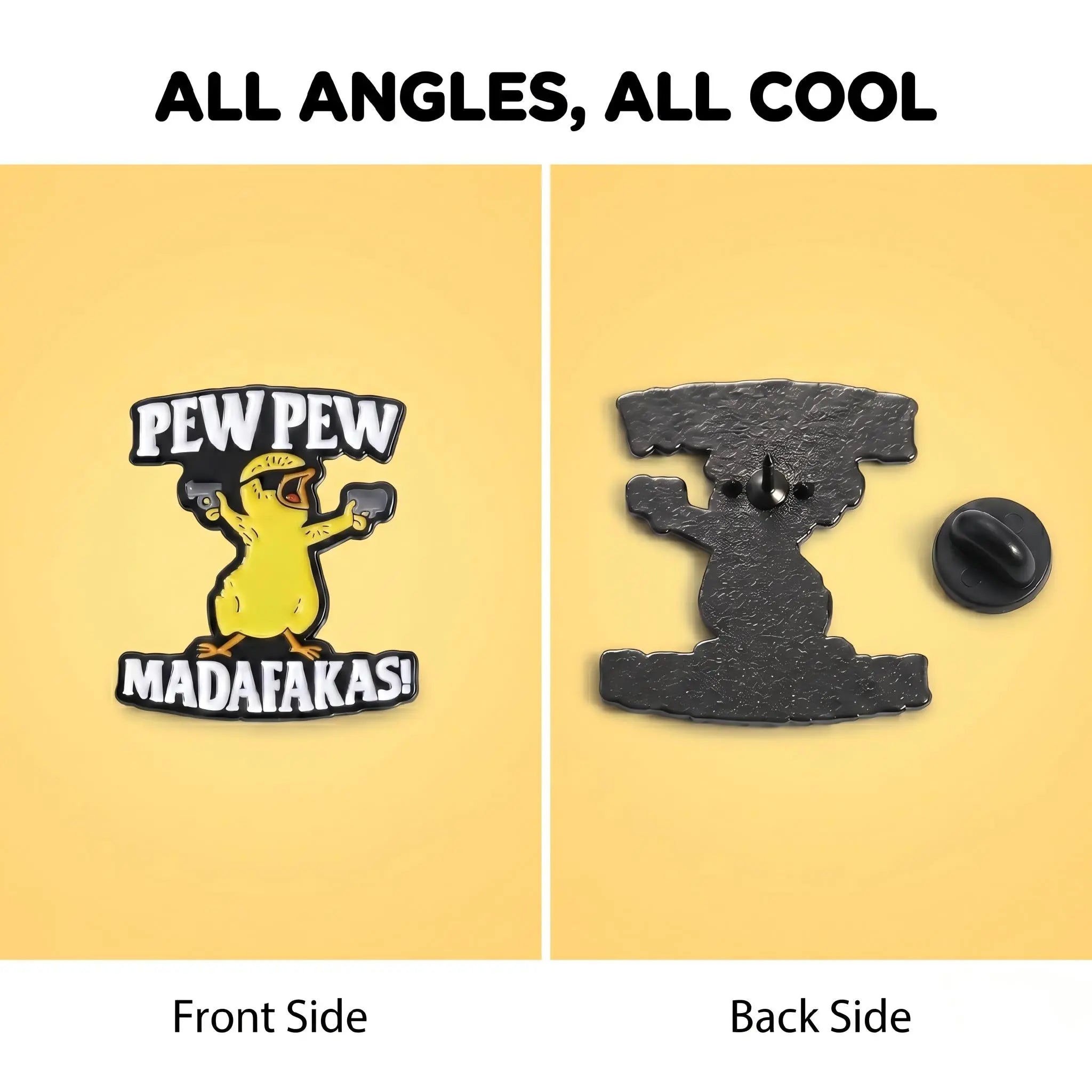 Funny Pew Pew Duck Enamel Pin | Hardcore Cartoon Meme Lapel Pin