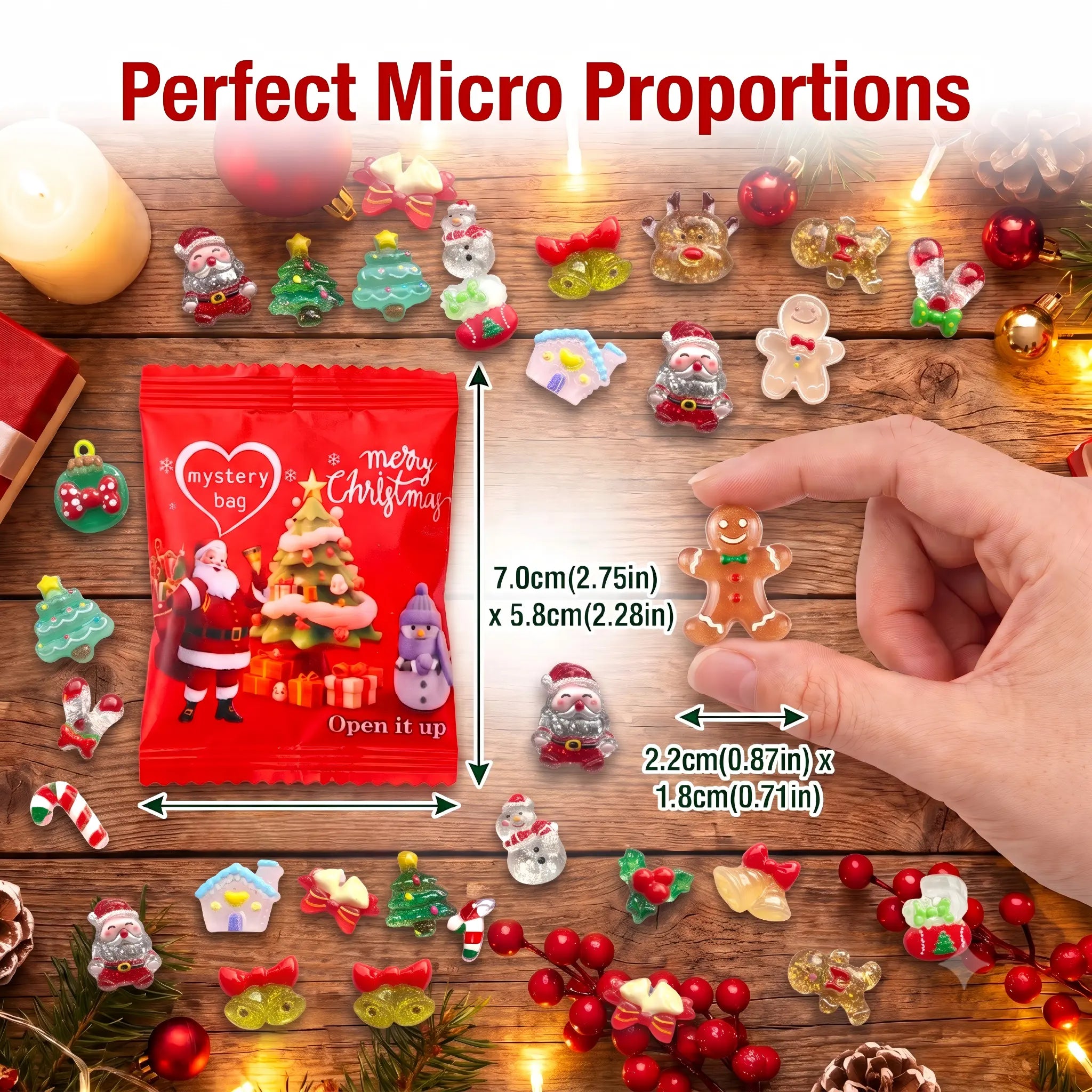 Mini Glow-in-the-Dark Christmas Resin Figurines | Holiday Surprise Mystery Blind Bag Santa Snowman Decorative Multi-Piece Combo Pack