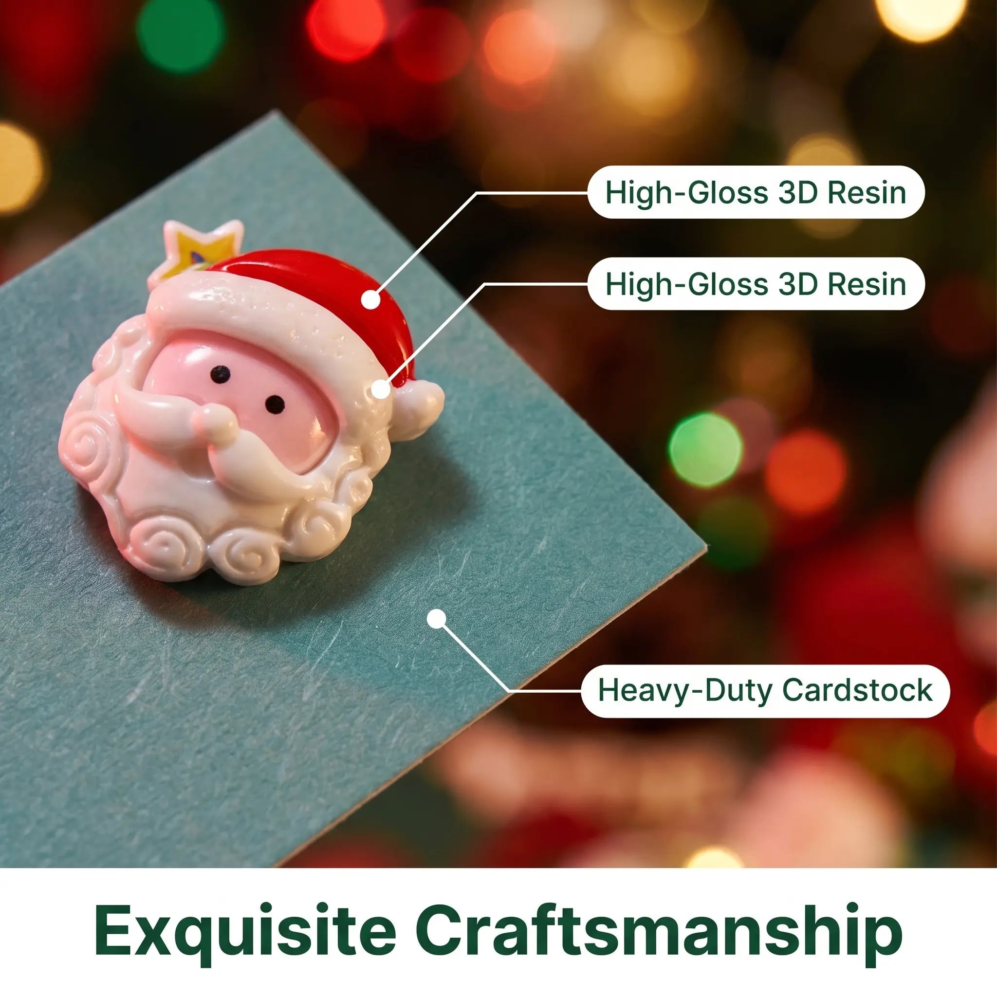 Christmas Pocket Hug Card Set | Holiday Resin Santa Snowman Greeting Keepsake Cards