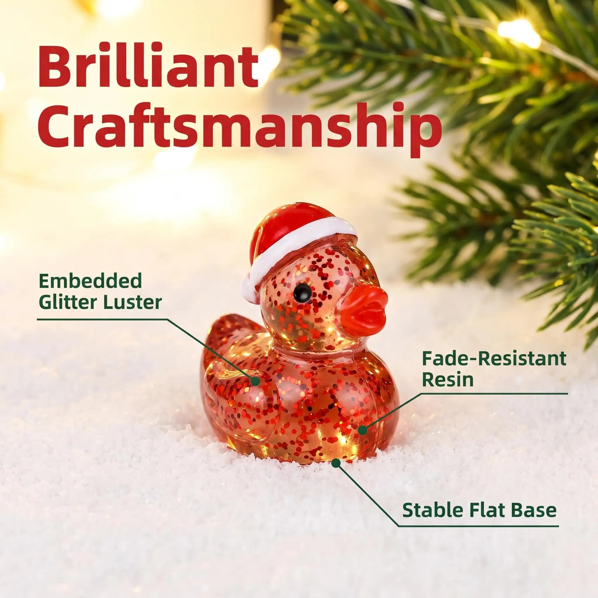 Mini Christmas Glitter Resin Ducklings | Colorful Holiday Santa Hat Mystery Bulk Grab Bag Miniature Festive Decor Pieces