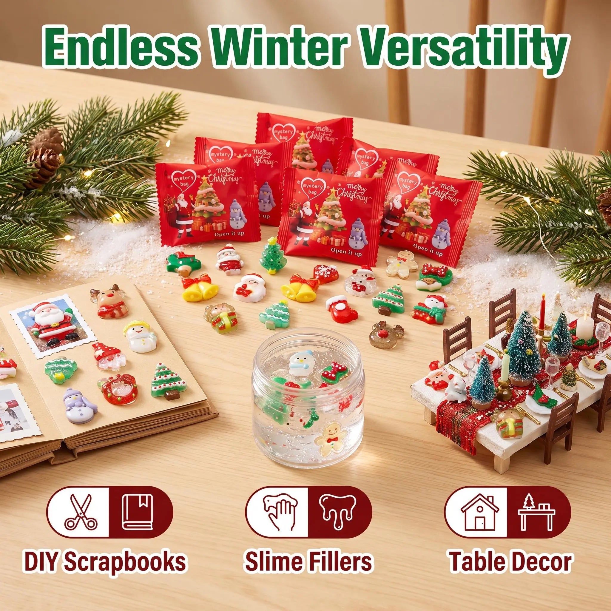 Mini Glow-in-the-Dark Christmas Resin Figurines | Holiday Surprise Mystery Blind Bag Santa Snowman Decorative Multi-Piece Combo Pack