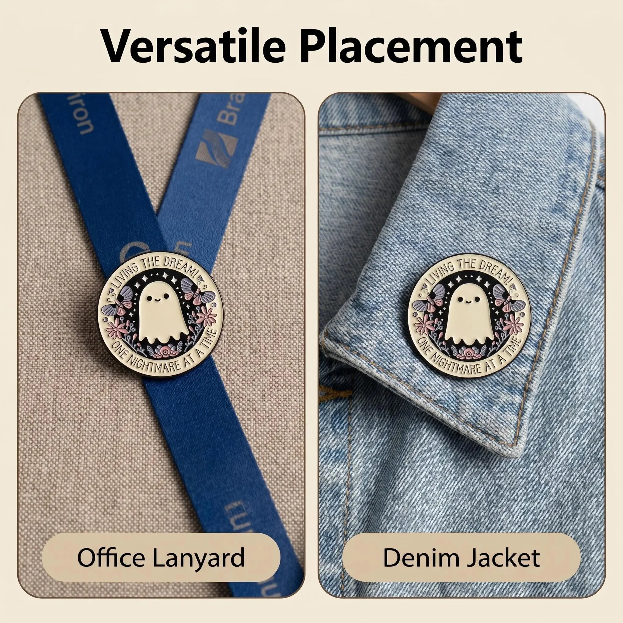 Living the Dream Ghost Enamel Pin | Funny Aesthetic Office Humor Lapel Pin