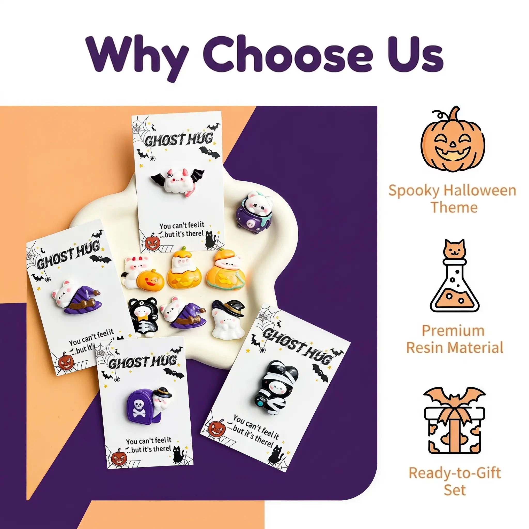 Ghost Hug Pocket Card Set | Funny Halloween Resin Figurine Greeting Keepsake Cards