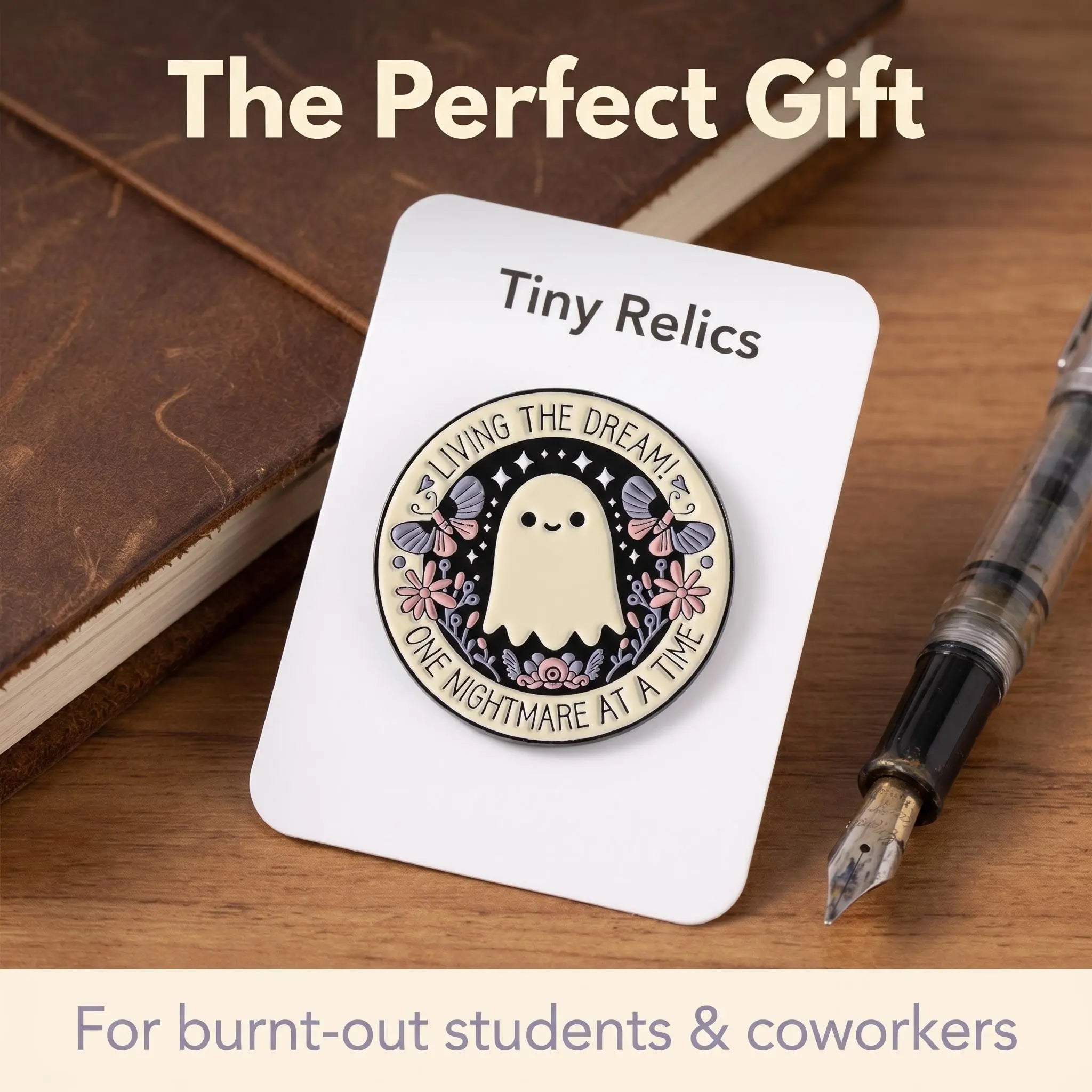 Living the Dream Ghost Enamel Pin | Funny Aesthetic Office Humor Lapel Pin