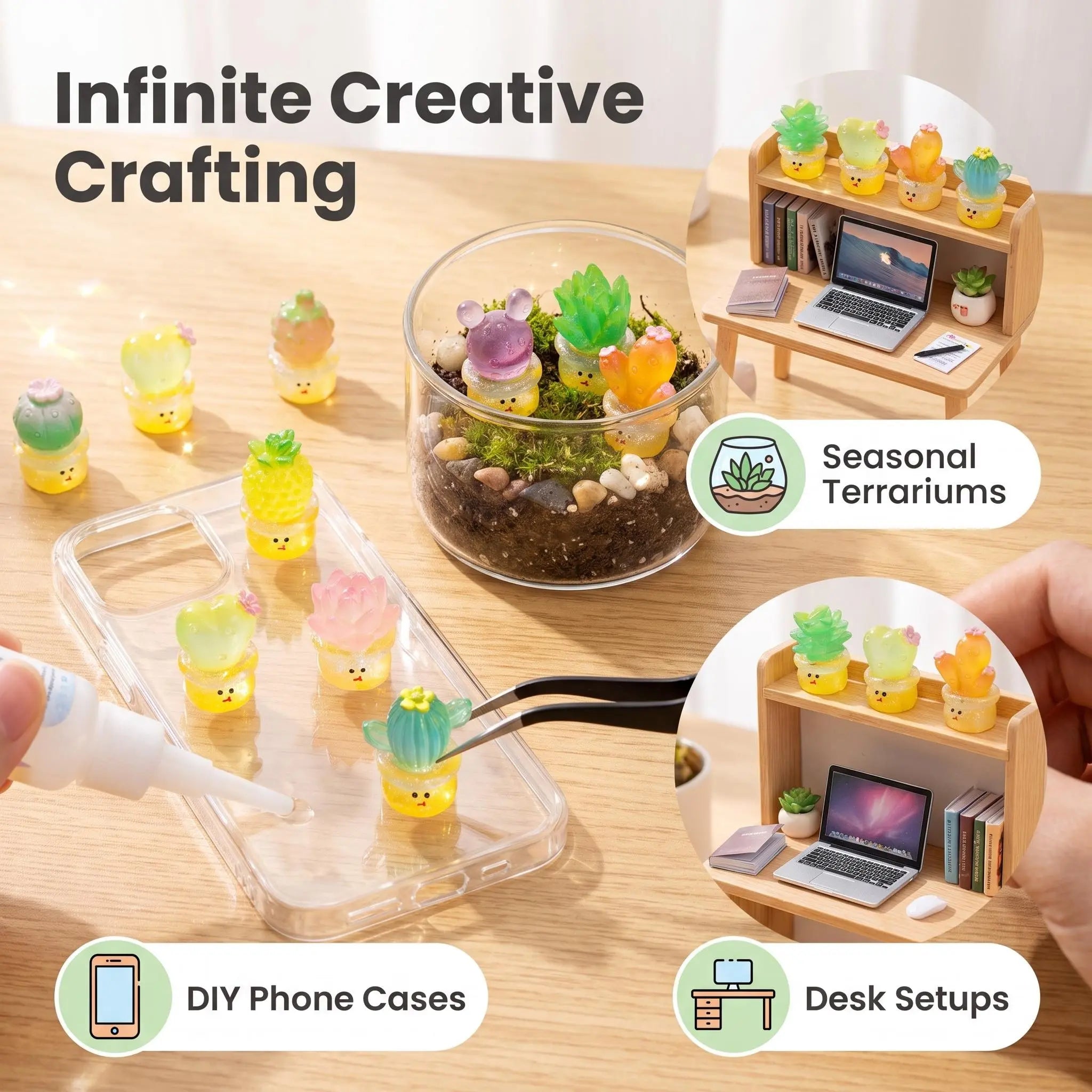 Mini Glow-in-the-Dark Succulent Plant Pots | Cute Miniature Potted Cactus Mystery Blind Bag Multi-Piece Surprise Combo Pack