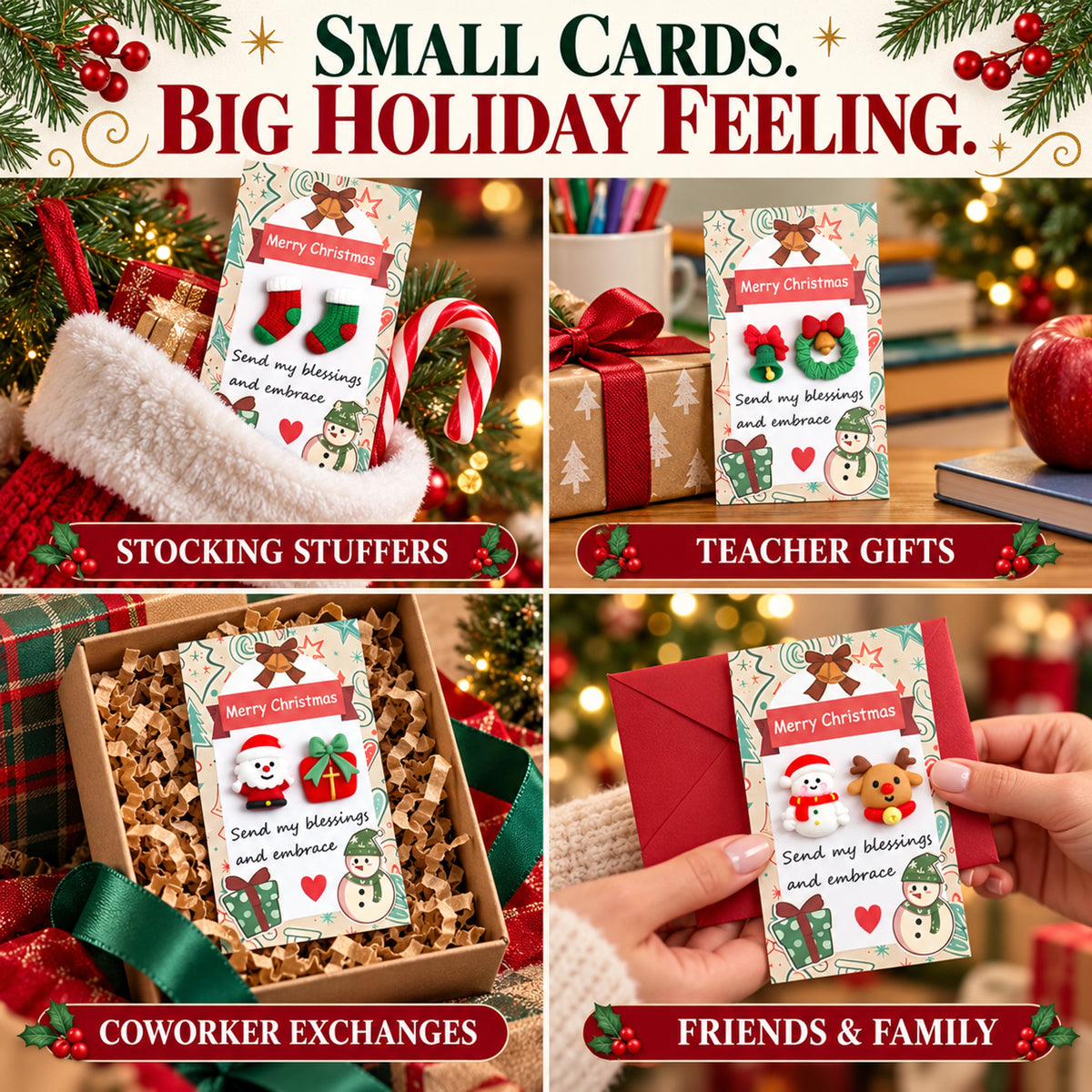 Christmas pocket hug cards for stockings, teachers, coworkers, friends and family