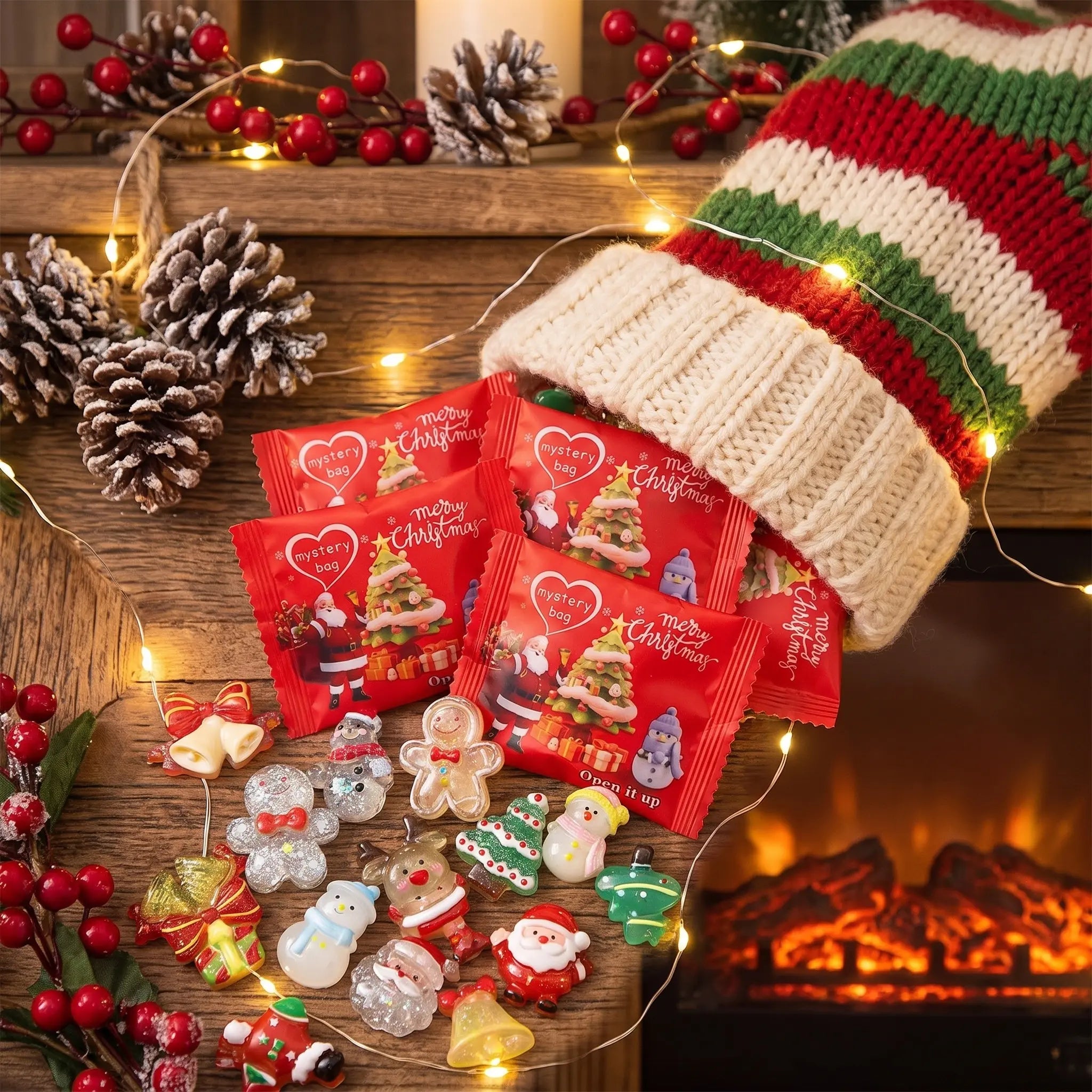 Mini Glow-in-the-Dark Christmas Resin Figurines | Holiday Surprise Mystery Blind Bag Santa Snowman Decorative Multi-Piece Combo Pack