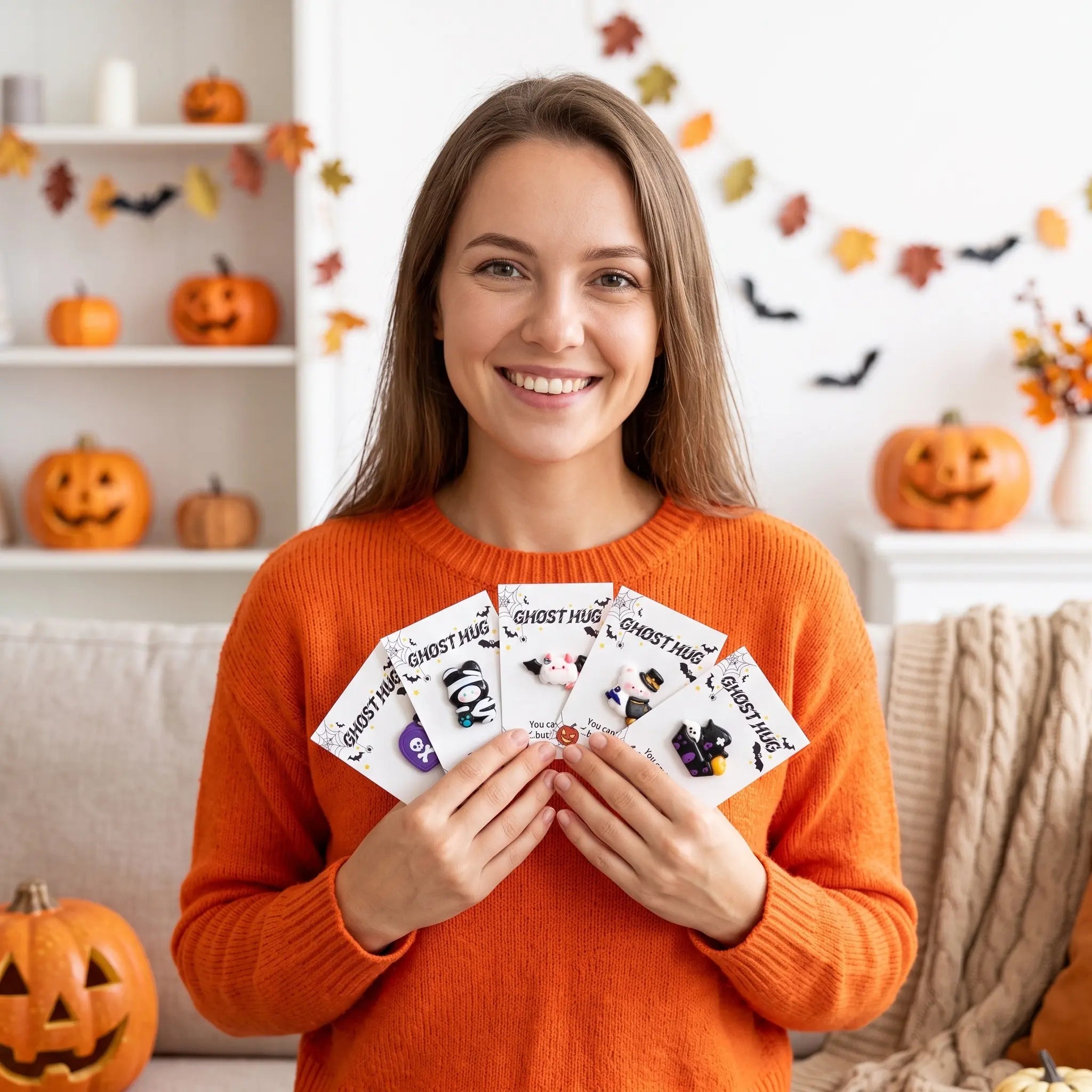 Ghost Hug Pocket Card Set | Funny Halloween Resin Figurine Greeting Keepsake Cards