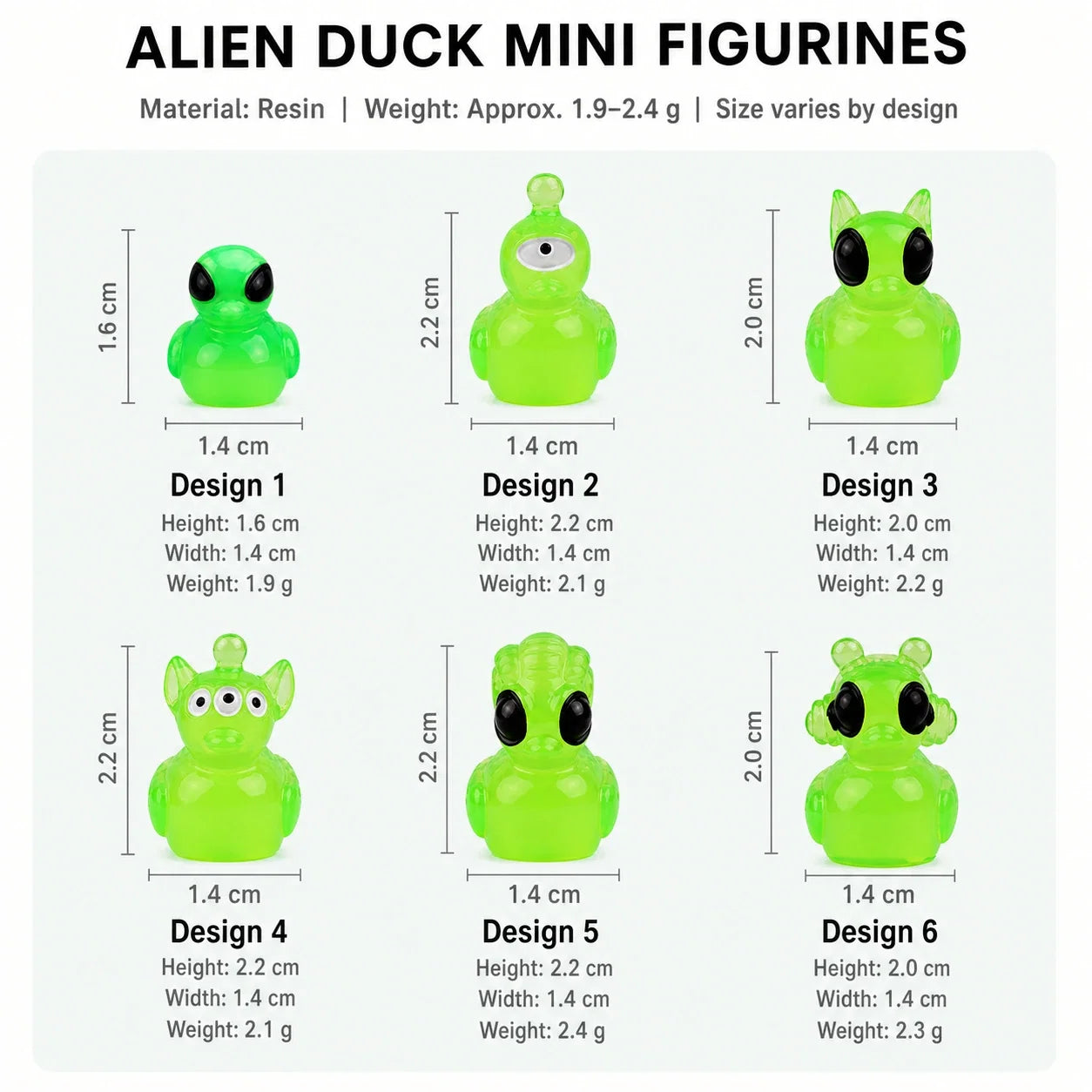 Alien duck miniature size chart