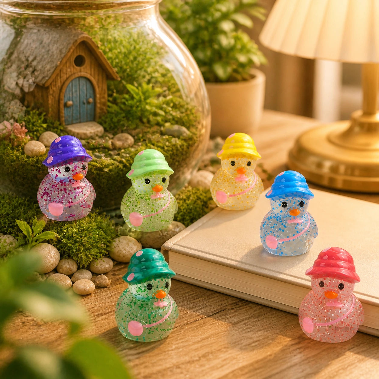 Tiny glitter duck resin decor for desks terrariums and fairy gardens