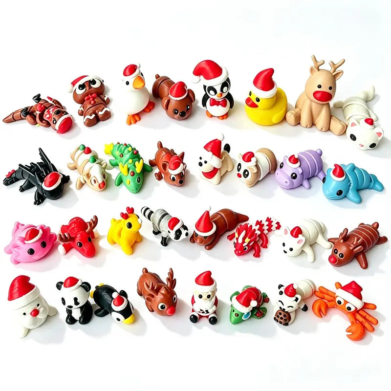 Assorted possible Christmas animal figurine styles wearing Santa hats
