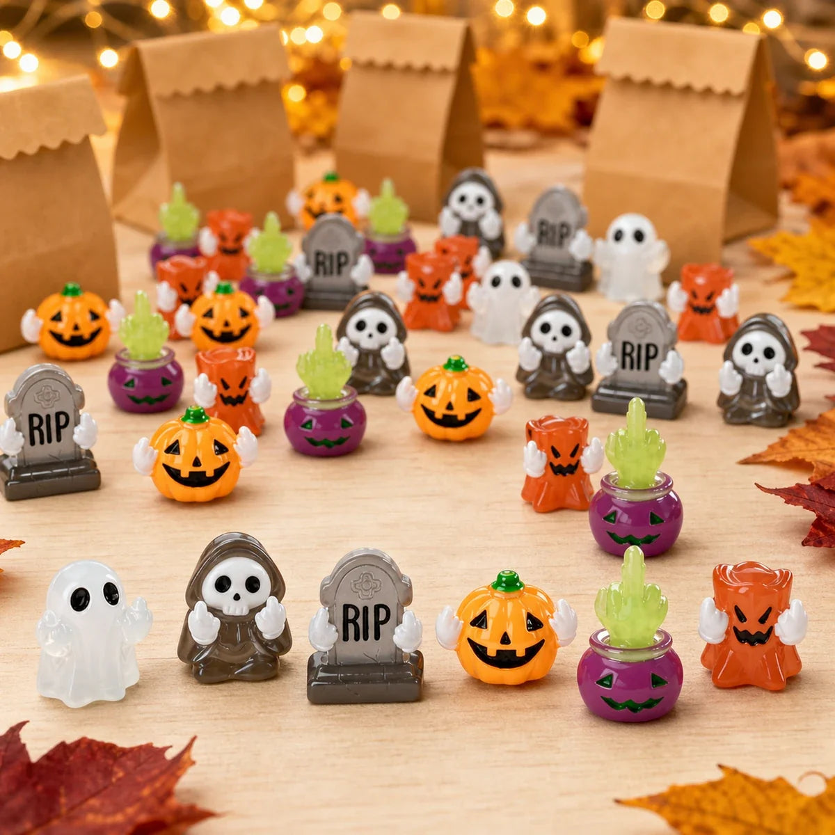 Bulk Halloween figurines with party favor bags
