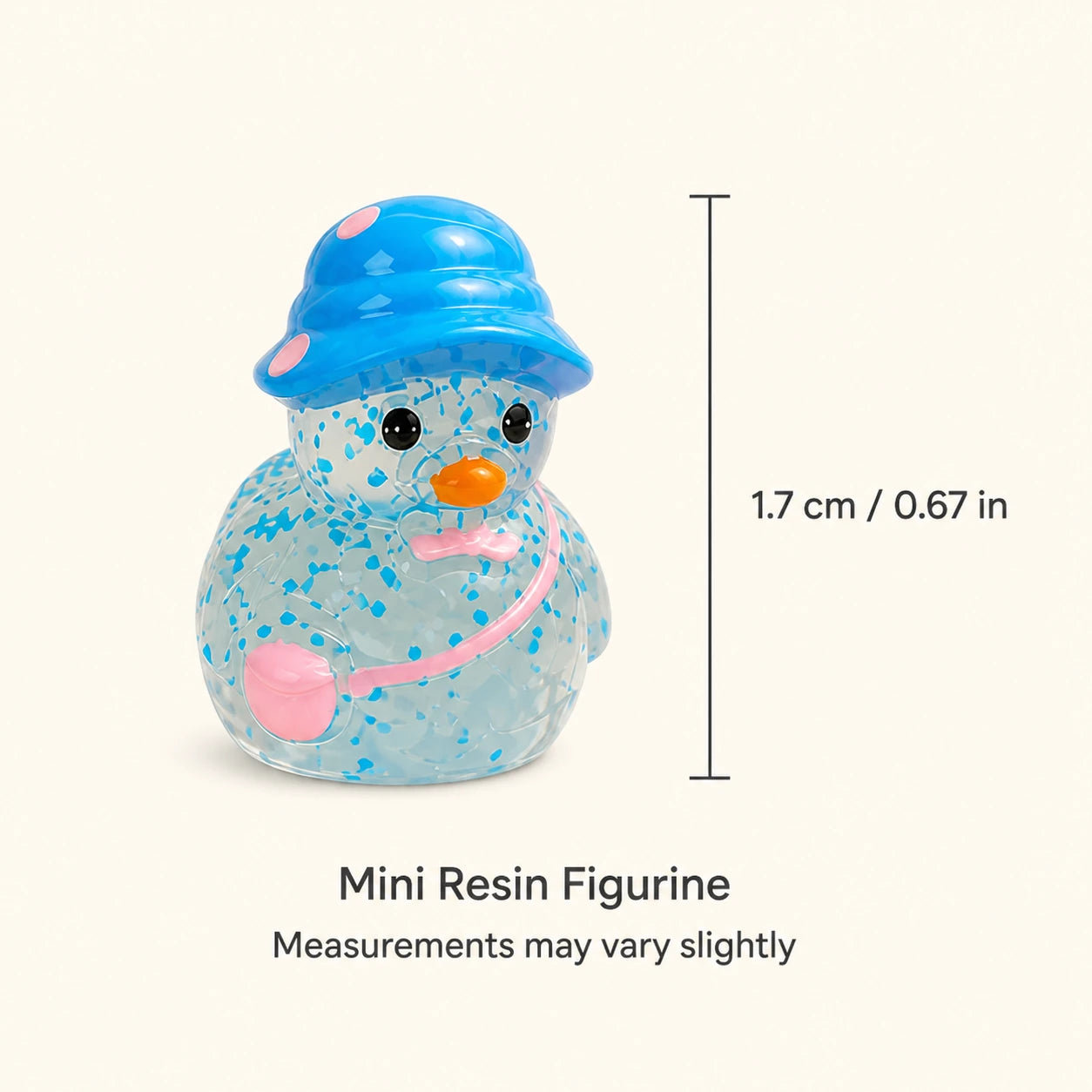 Mini glitter duck resin figurine 1.7 centimeter size chart