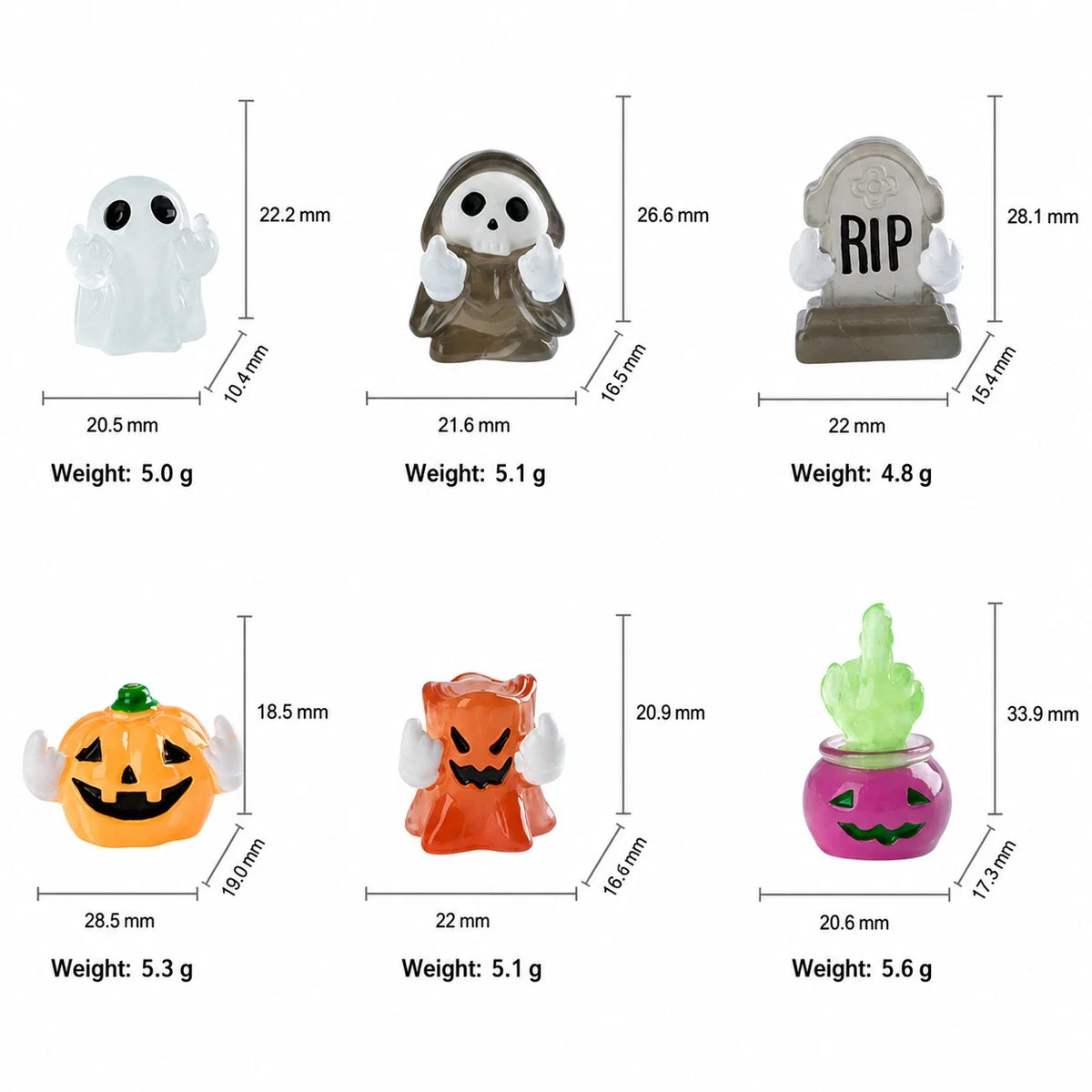 Halloween resin mini figurine size and weight chart