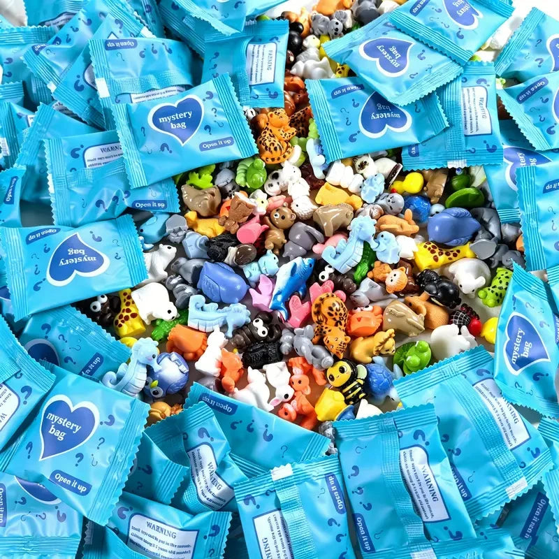 Authentic blue individually sealed mystery bags with assorted mini animals