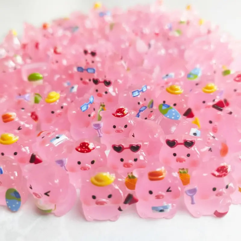 Mini Glow-in-the-Dark Pink Pig Figurines | Cute Summer Resort Mystery Bulk Grab Bag Luminous Micro Landscape Decorative Pieces