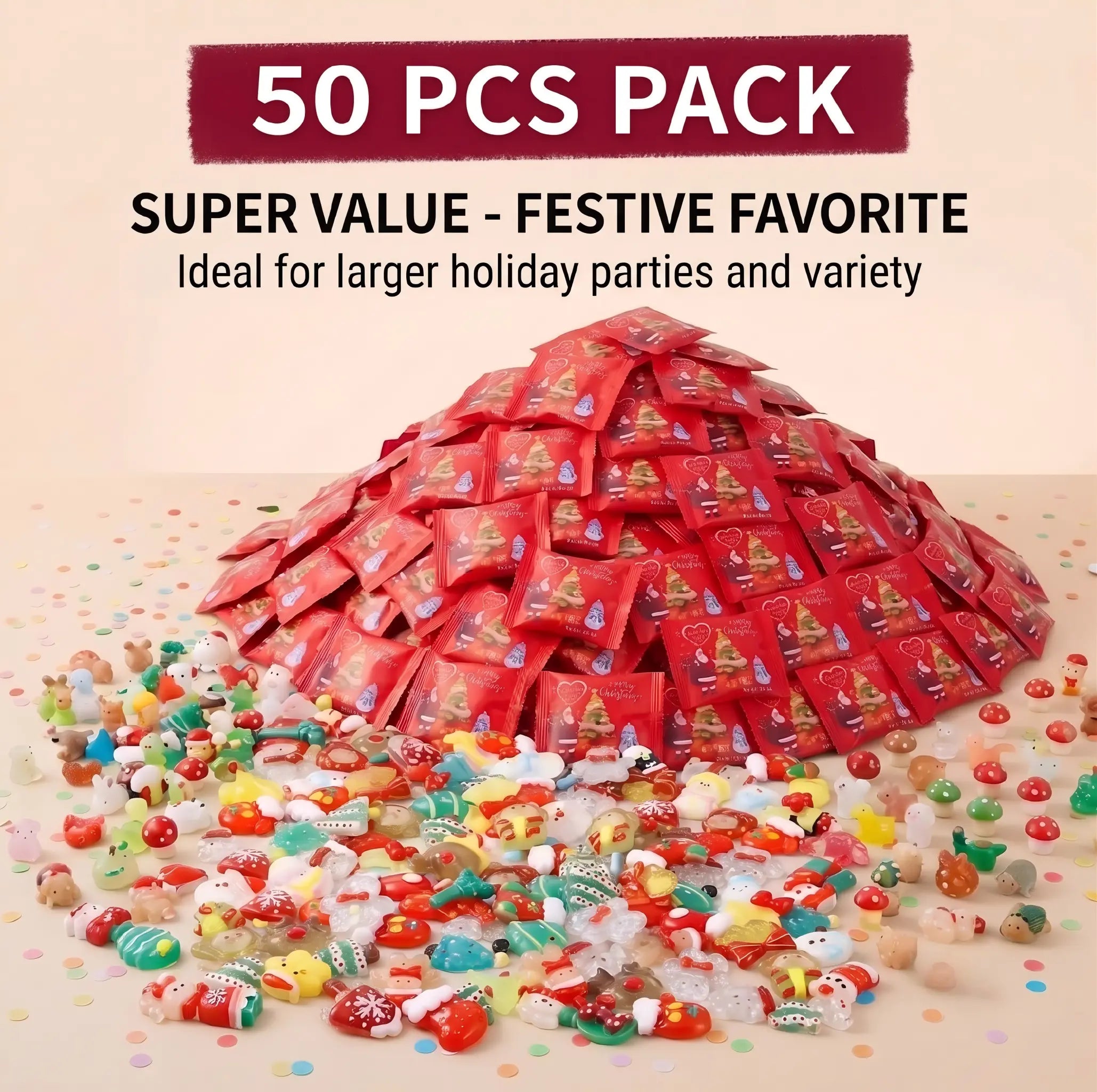 Mini Glow-in-the-Dark Christmas Resin Figurines | Holiday Surprise Mystery Blind Bag Santa Snowman Decorative Multi-Piece Combo Pack