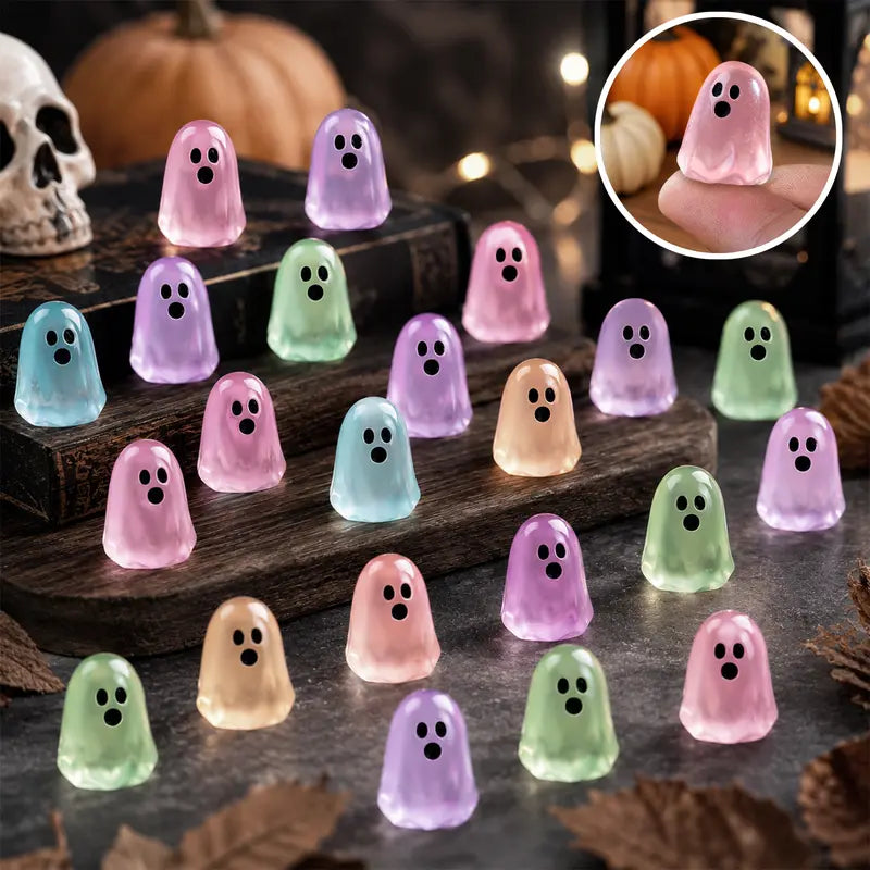 Mini Glow-in-the-Dark Ghost Figurines | Halloween Surprise Mystery Bulk Pack Luminous Micro Landscape Decorative Pieces