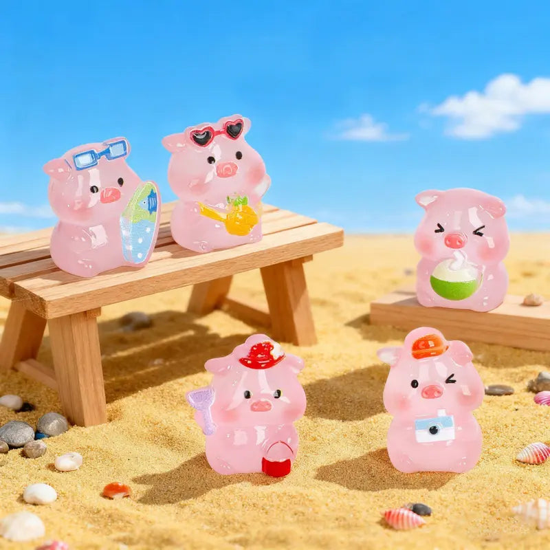 Mini Glow-in-the-Dark Pink Pig Figurines | Cute Summer Resort Mystery Bulk Grab Bag Luminous Micro Landscape Decorative Pieces